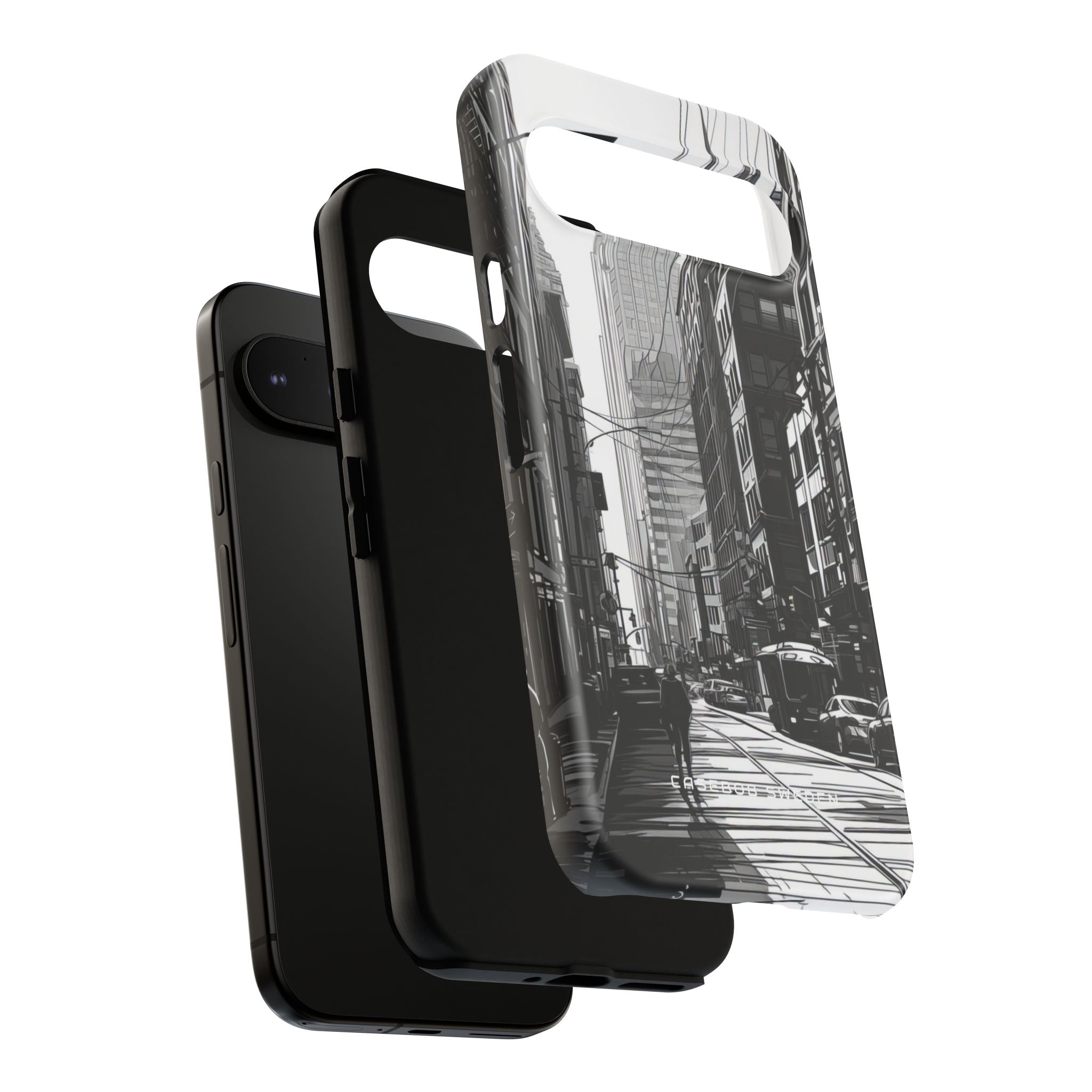 Urban Monochrome Streetscape Google Pixel 9 - Tough Phone Case