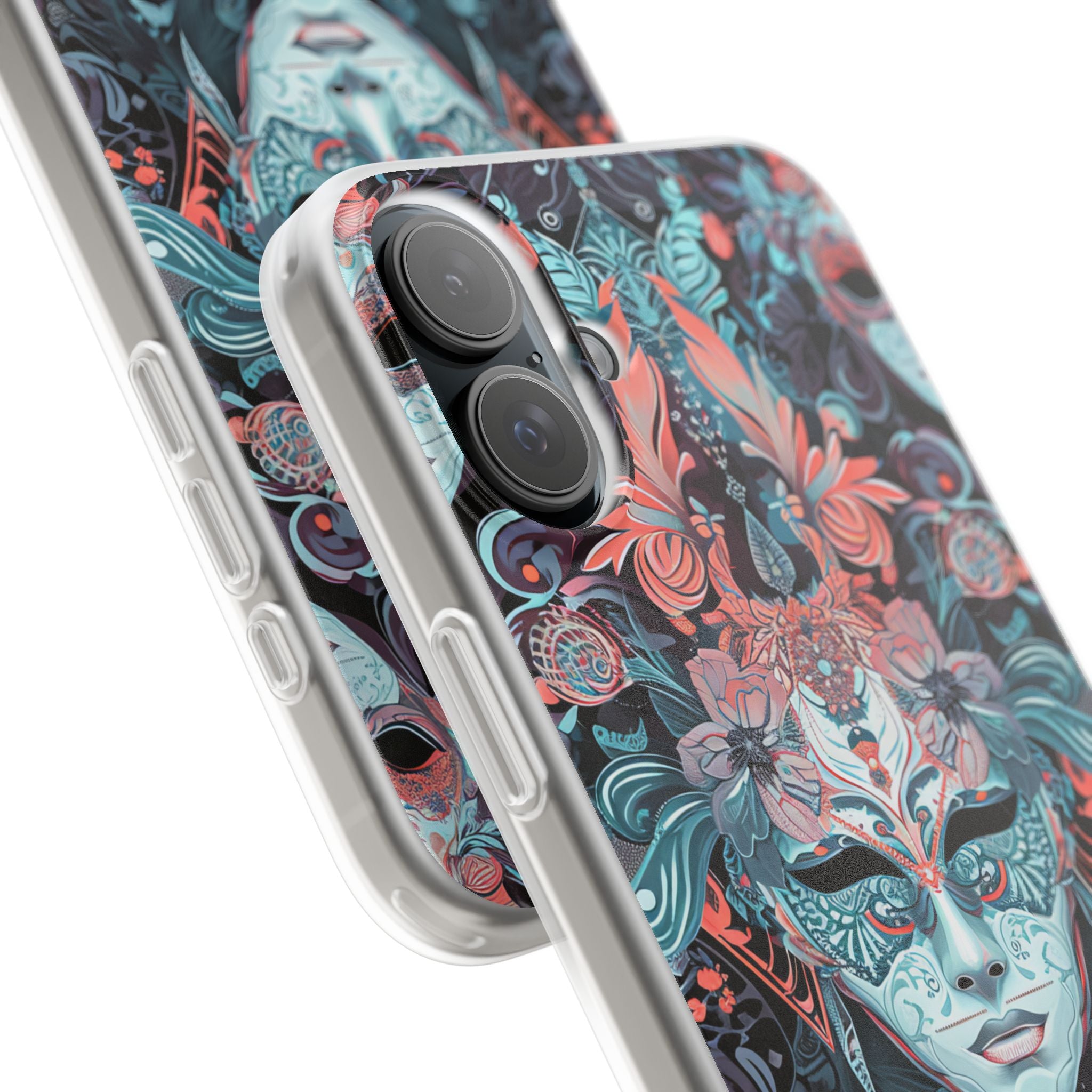 Mystic Teal Coral Mask - Flexi iPhone 16 Phone Case