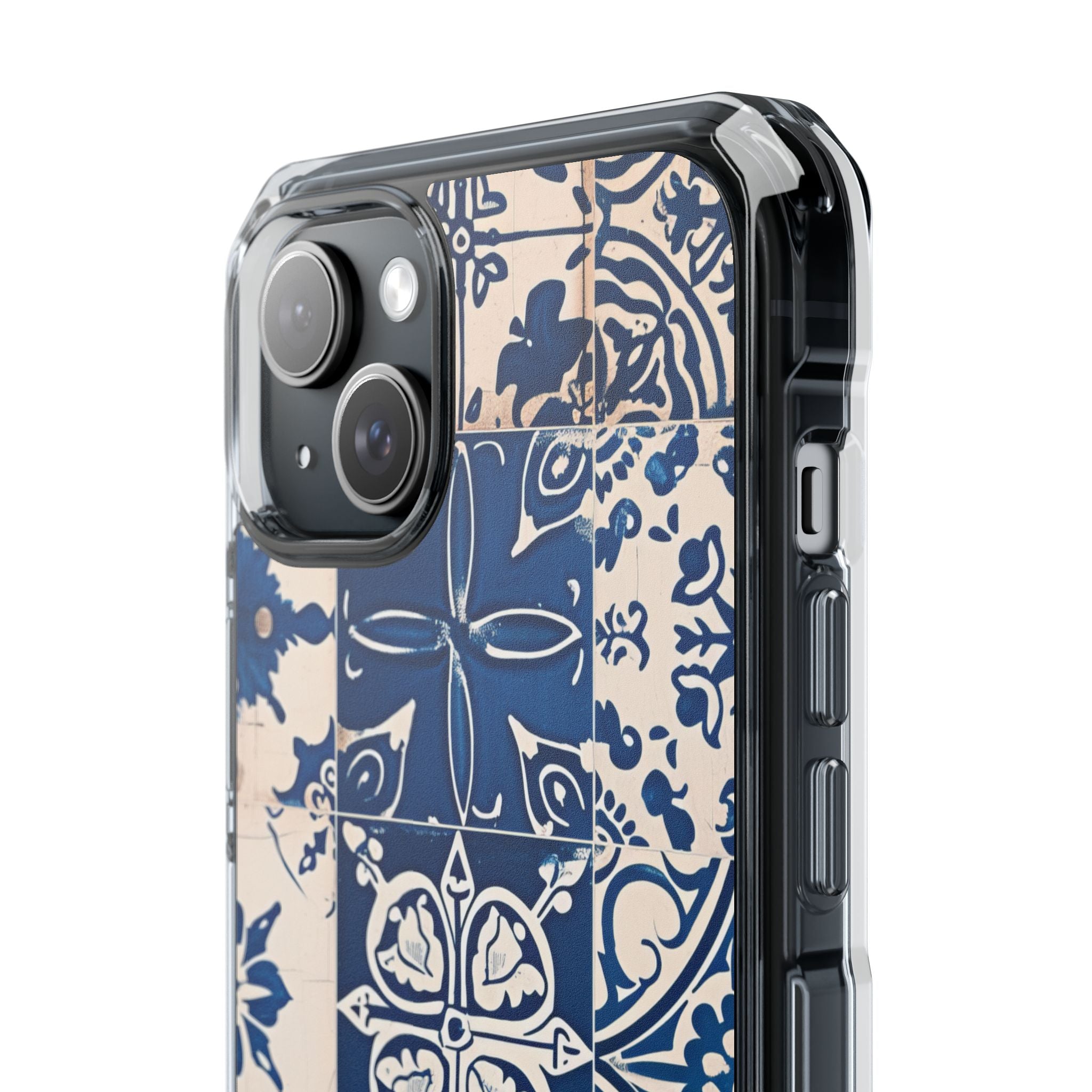 Mediterranean Blue Ceramic Line Art Tiles iPhone 15 - Clear Impact Phone Case