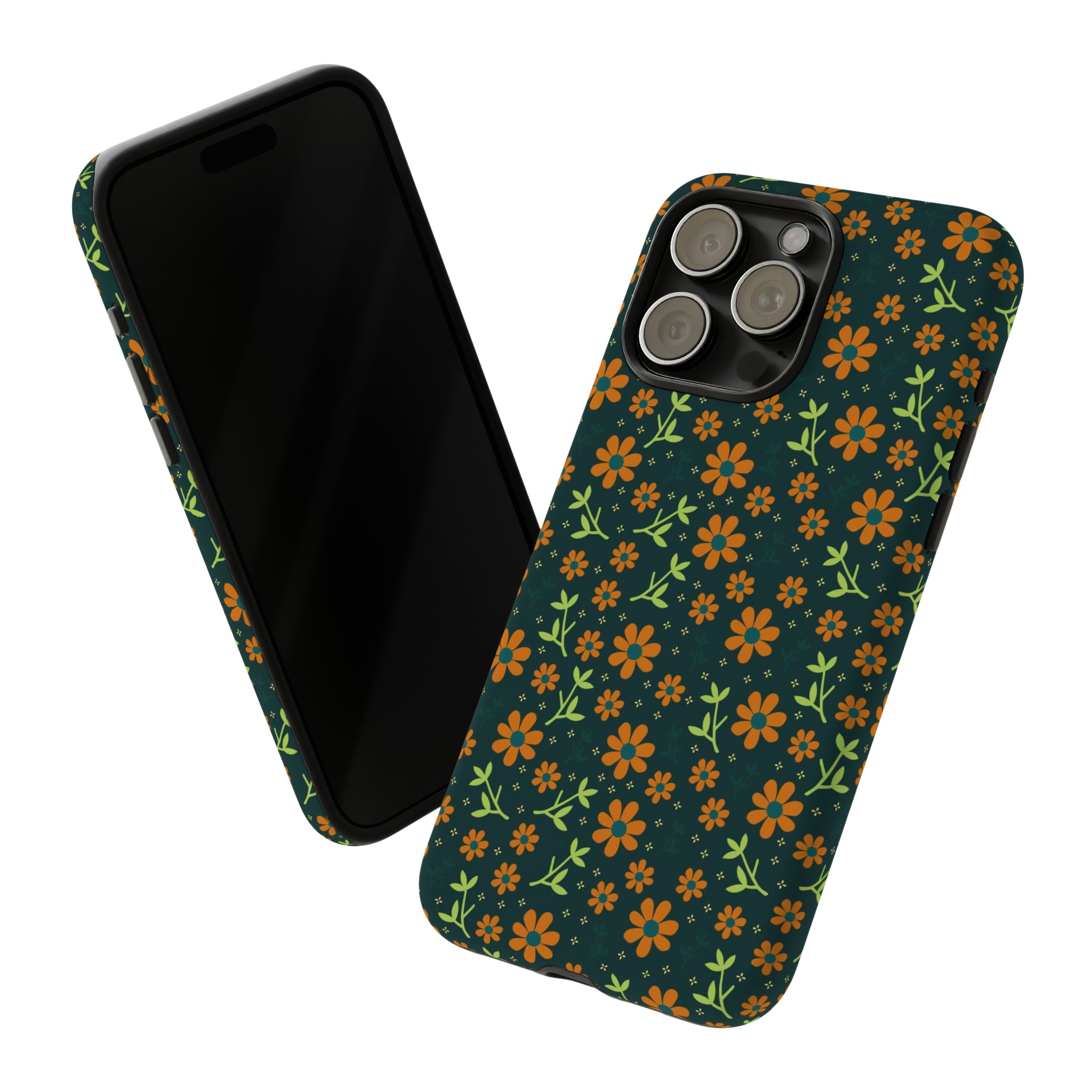 Green Flower Pattern - Protective Phone Case