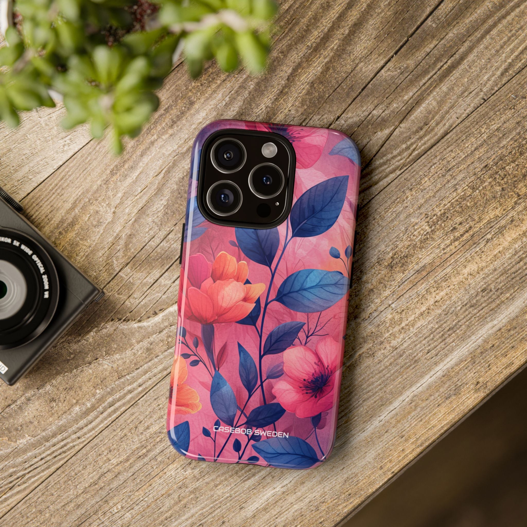 Pink Blue Floral - Tough iPhone 16 Phone Case