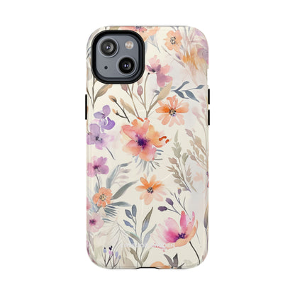 Soft Pink Floral Watercolor Design - Tough + MagSafe® iPhone 14 Phone Case