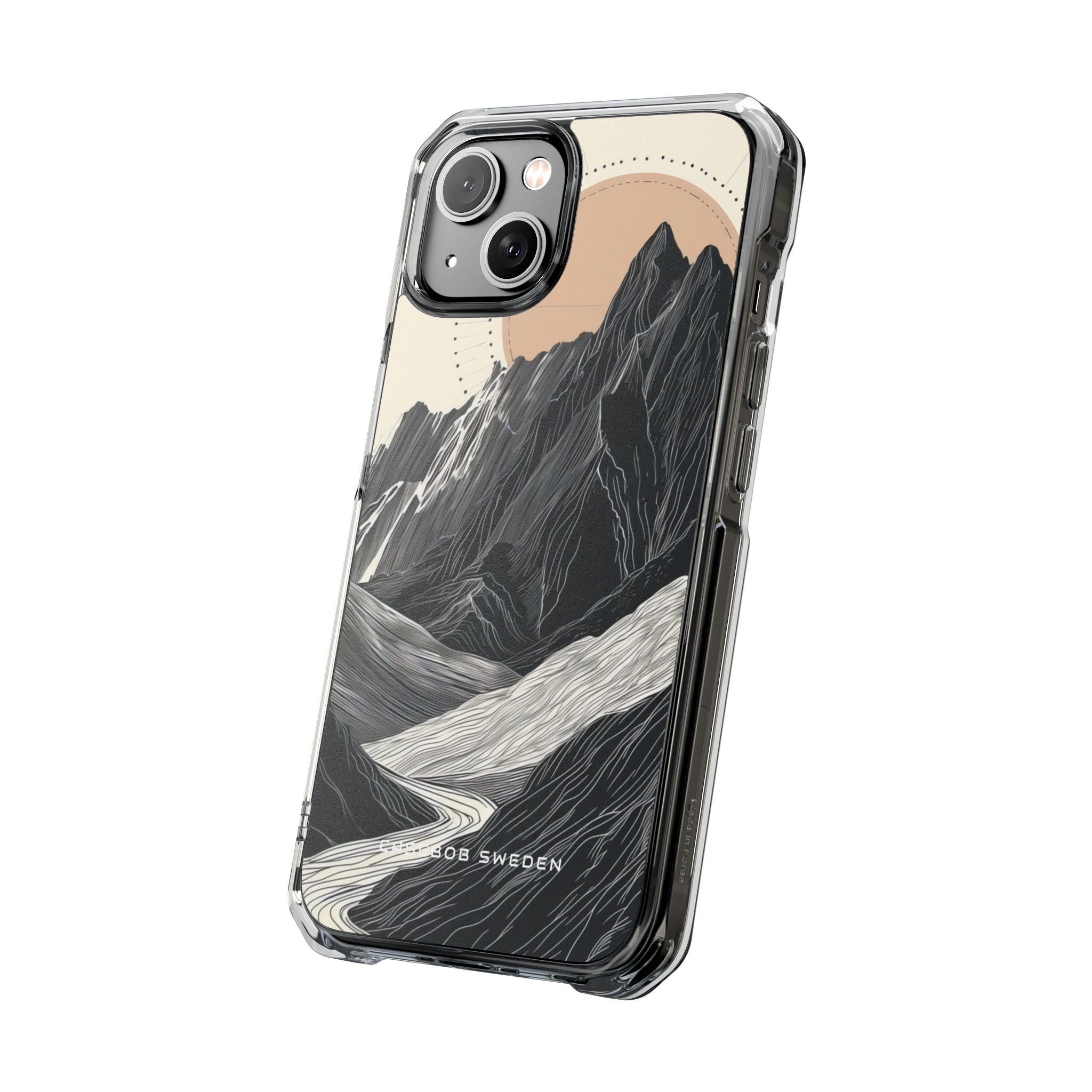 Minimalist Mountain Landscape with Flowing River iPhone 14 - Clear Impact Phone Case