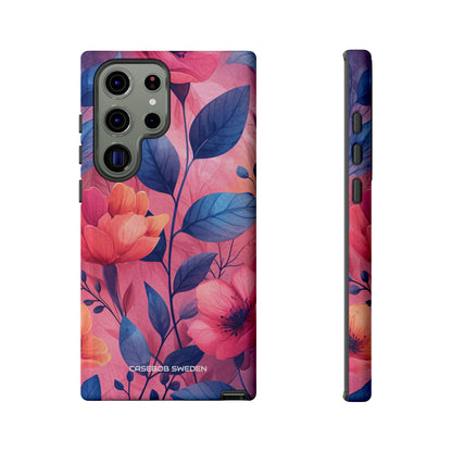 Pink Blue Floral - Tough Samsung S23 Phone Case