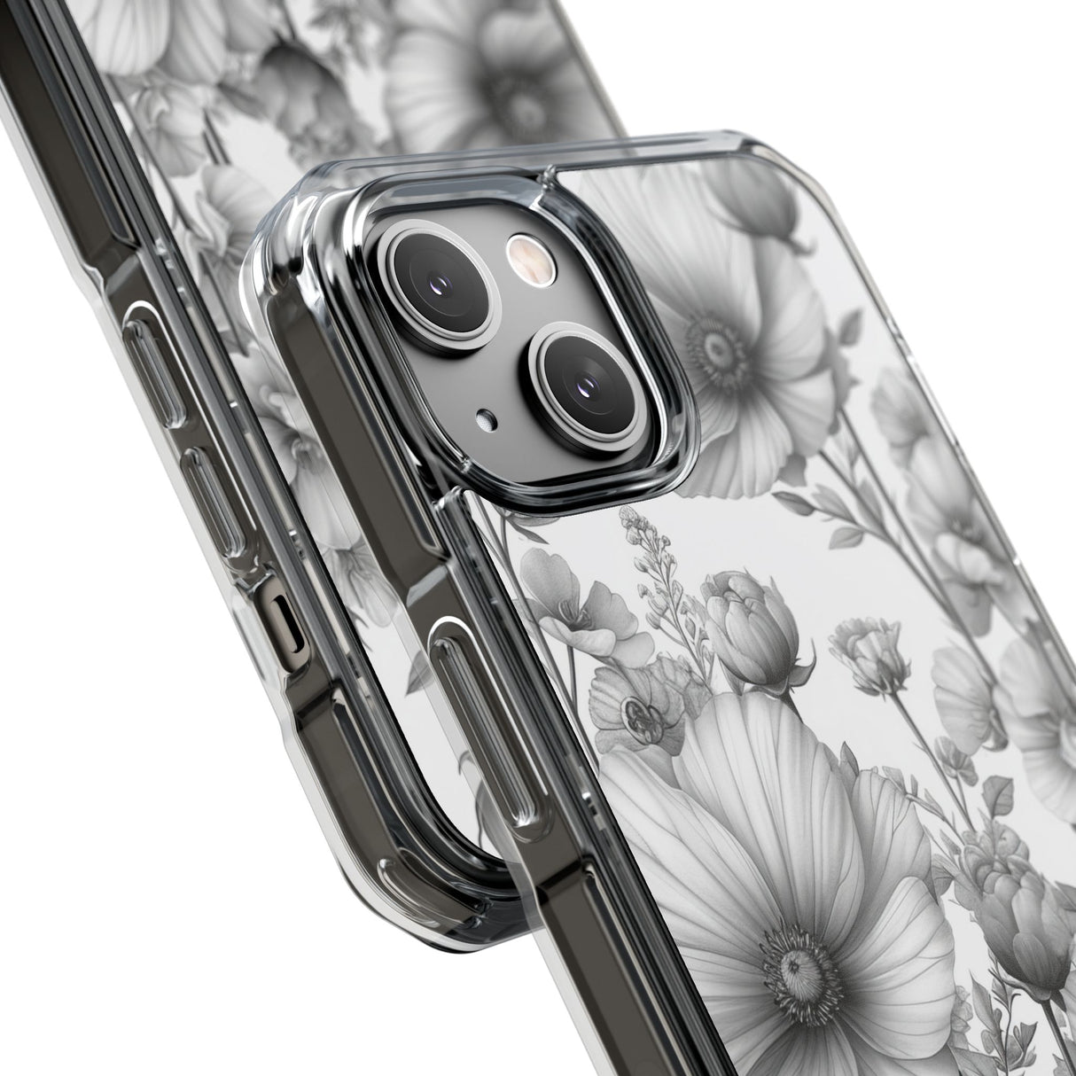 Monochrome Flora - Phone Case for iPhone (Clear Impact - Magnetic)