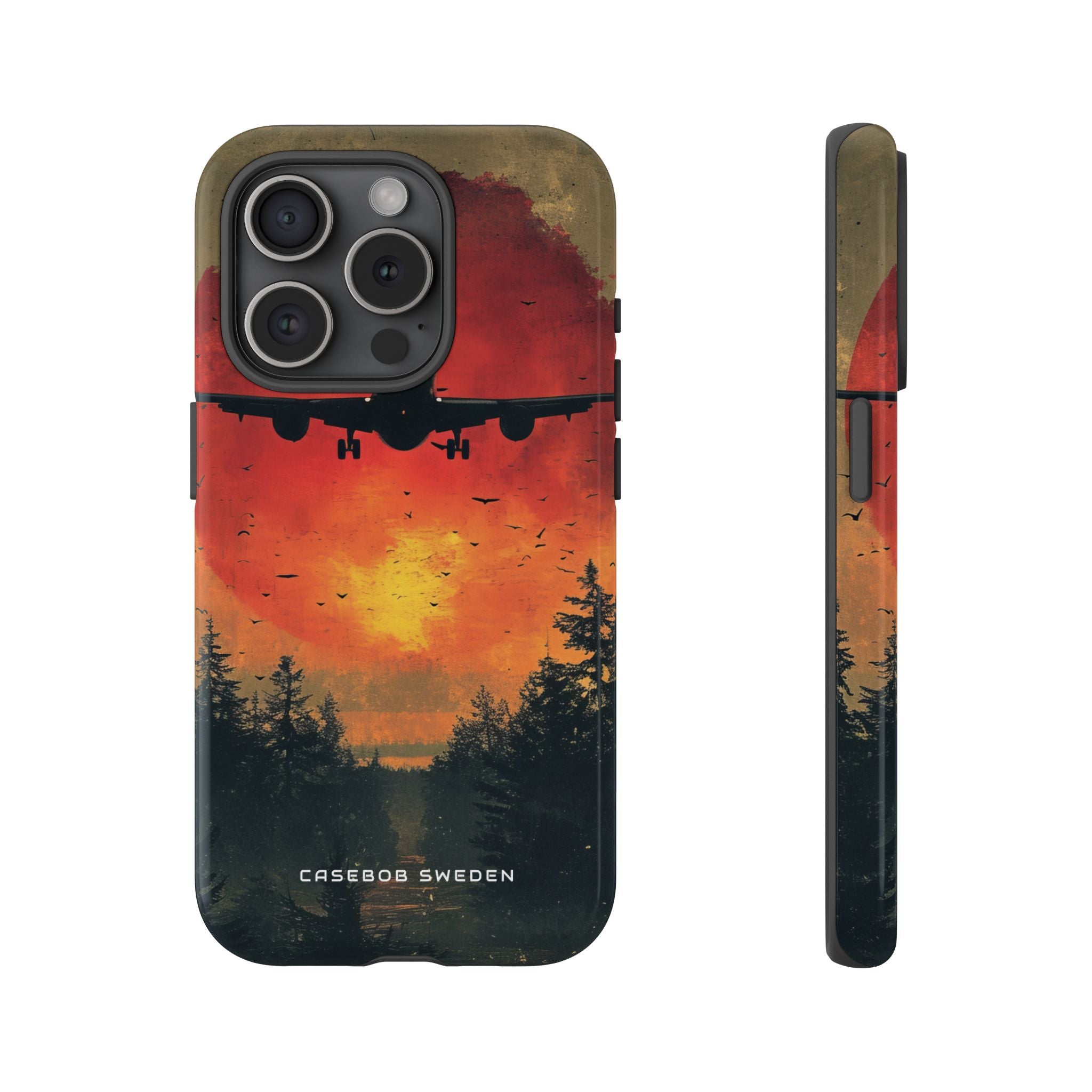 Vintage Sunset Airplane Silhouette iPhone 15 - Tough Phone Case