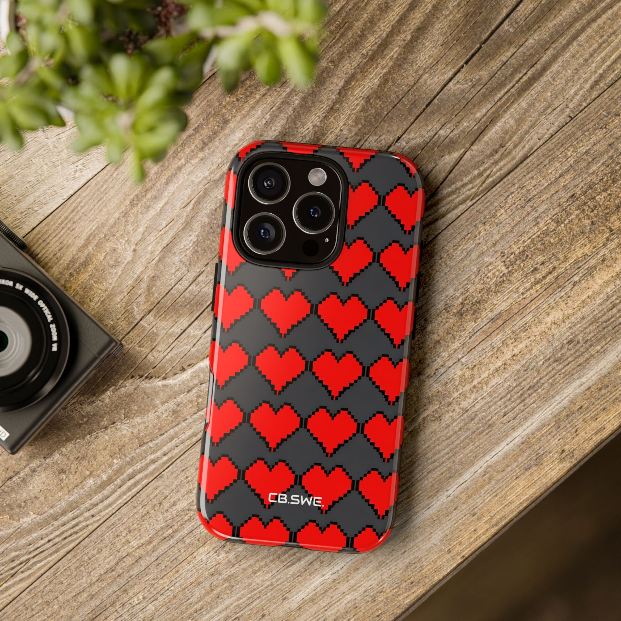 Red Heart Dark Gray Diamonds Seamless iPhone 16 - Tough