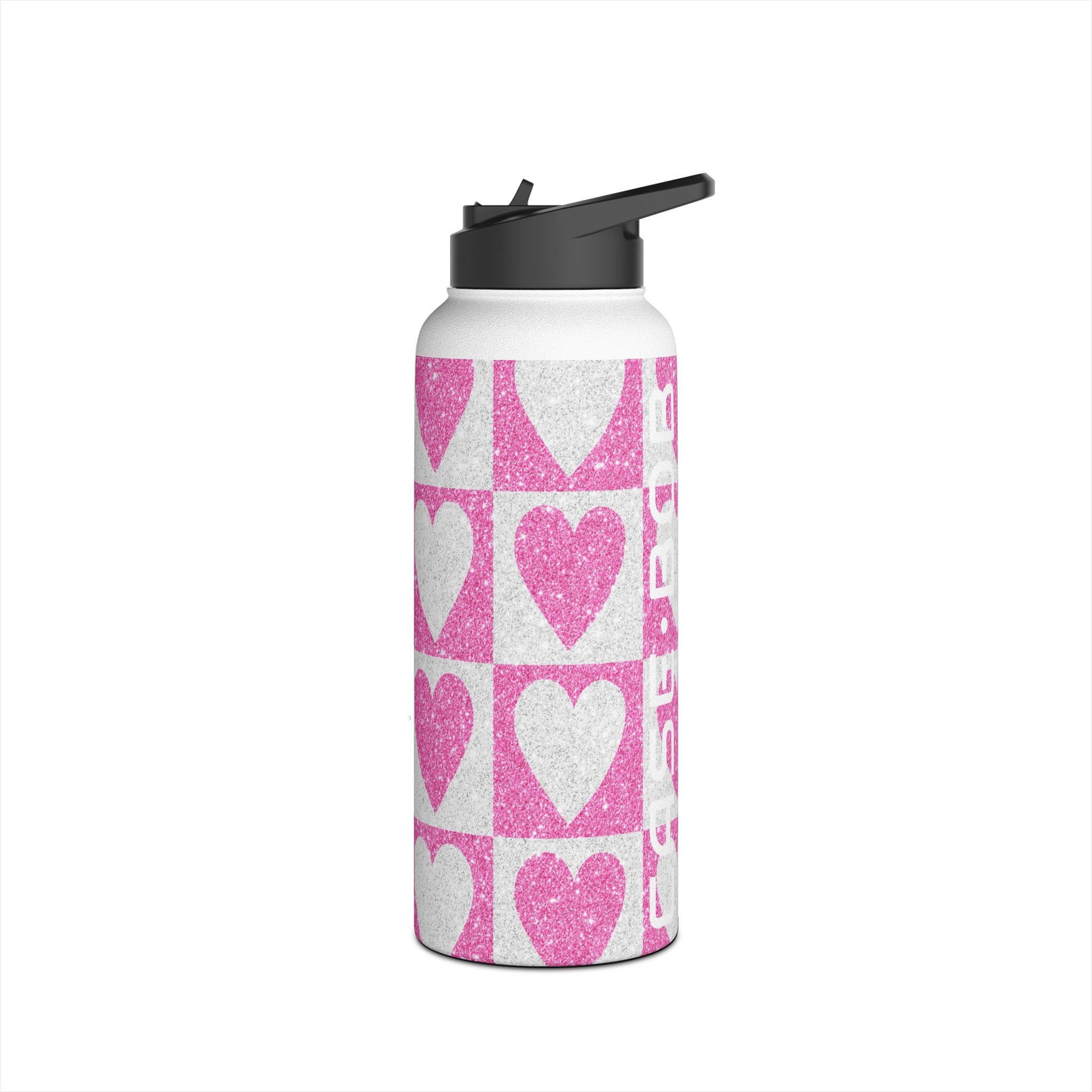 Glitter Heartgrid - Stainless Steel Water Bottle
