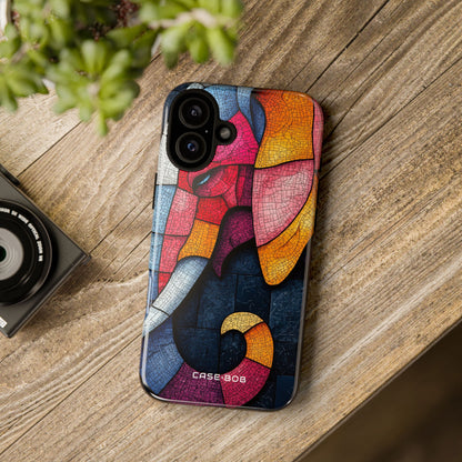 Mosaic Elephant Blue iPhone 16 Plus Case - Tough