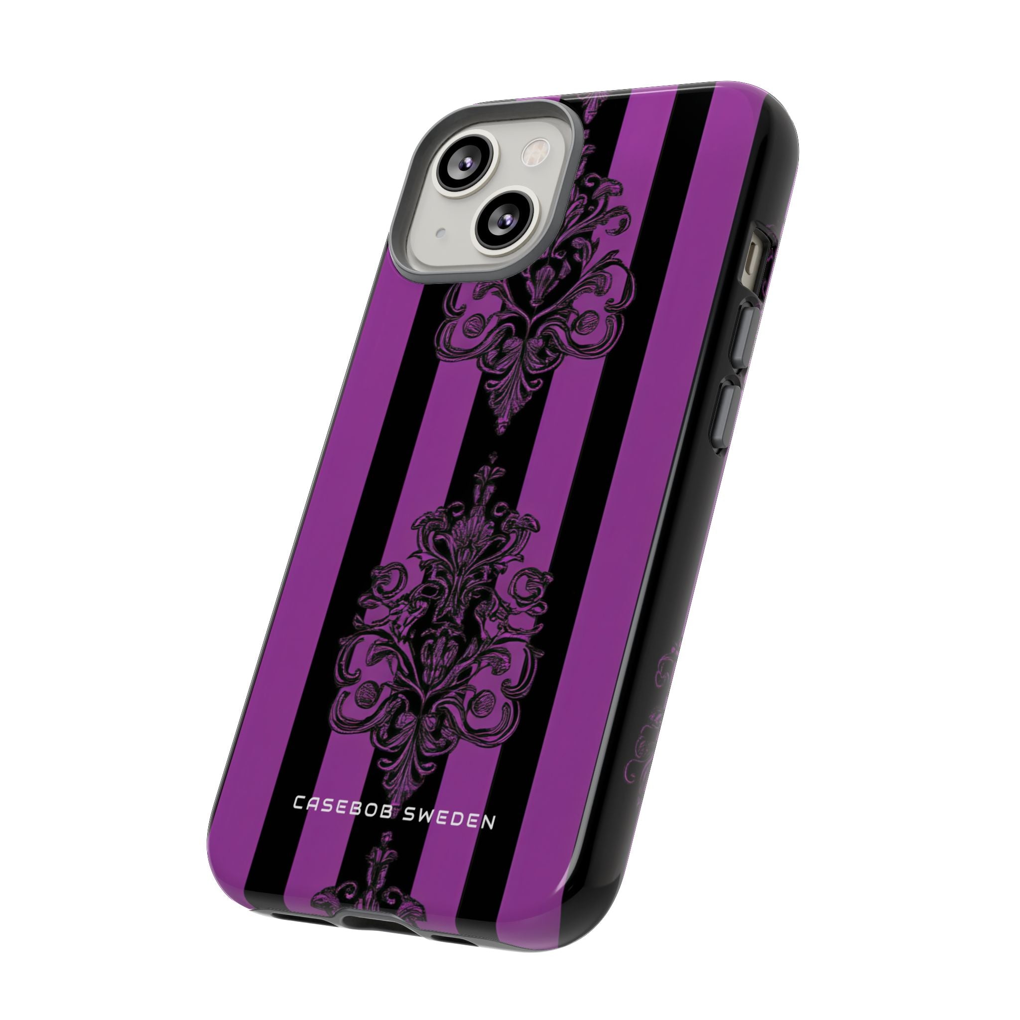 Gothic Elegance with Vertical Stripes and Ornamental Motifs iPhone 14 - Tough Phone Case