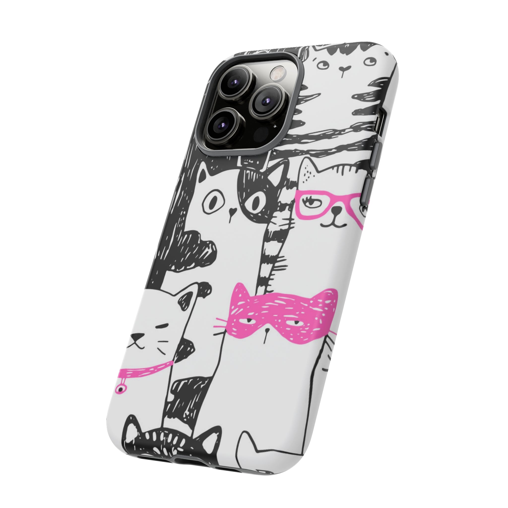 Black & Pink Cat Pattern iPhone Case (Protective) Phone Case