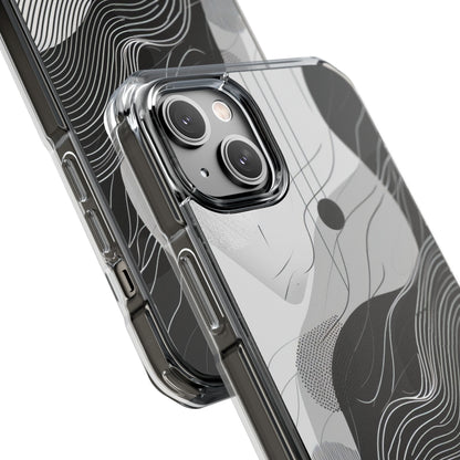 Fluid Rhythms: Monochrome Line Flow iPhone 14 - Clear Impact Phone Case