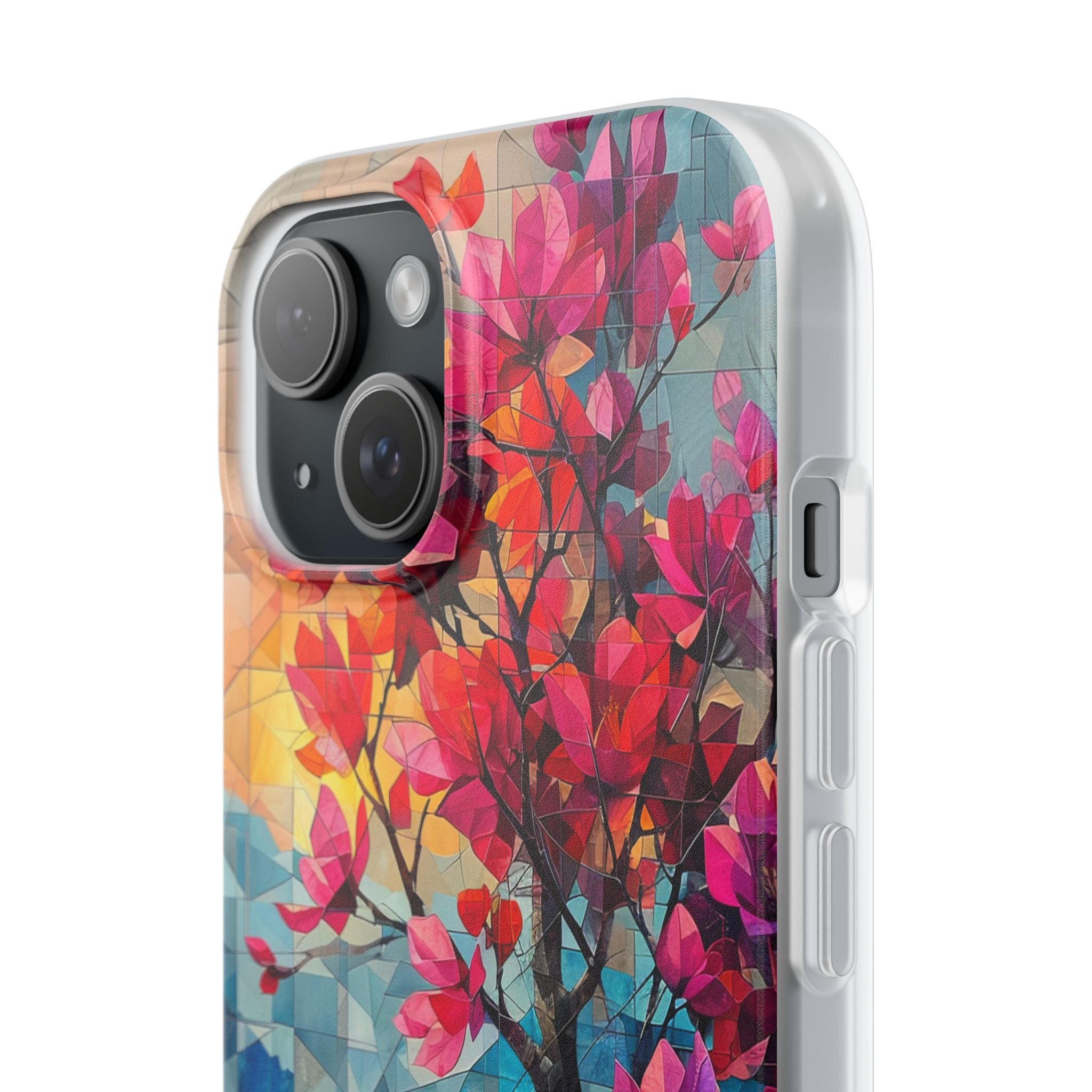 Vibrant Geometric Tree Landscape iPhone 15 - Flexi Phone Case