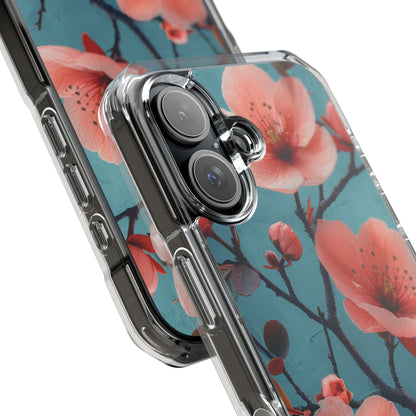 Teal Coral Blossom - Clear Impact iPhone 16 Phone Case