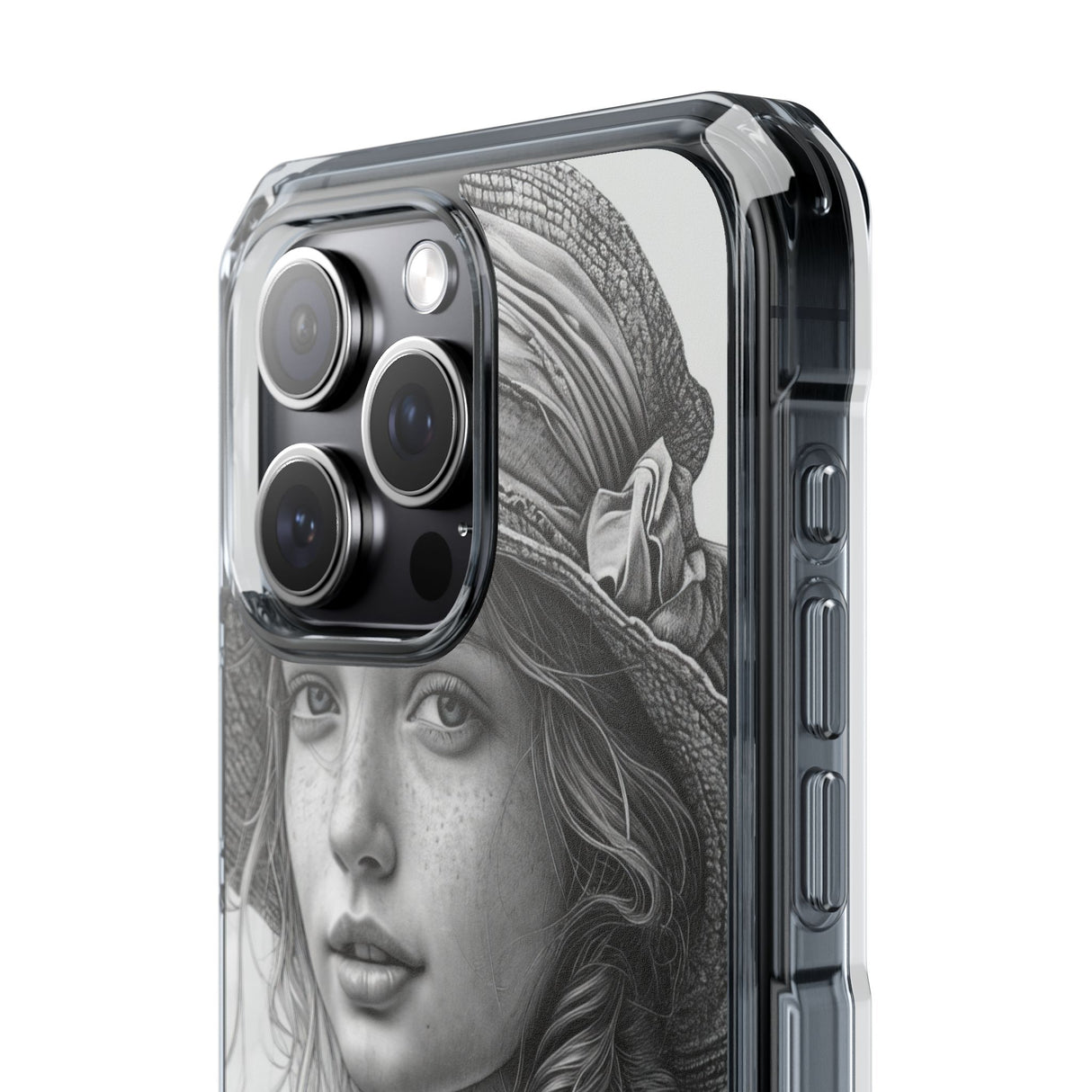 Serene Sketch Portrait - Phone Case for iPhone (Clear Impact - Magnetic)