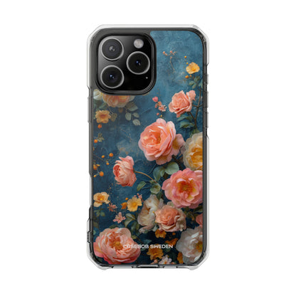 Blue Floral Elegance - Clear Impact iPhone 16 Phone Case