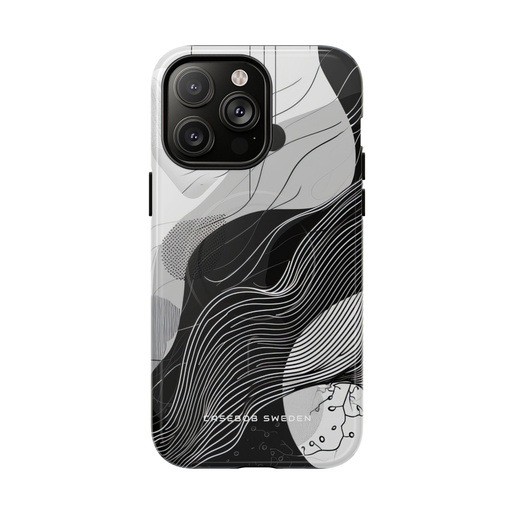 Fluid Rhythms: Monochrome Line Flow iPhone 14 | Tough+ Phone Case