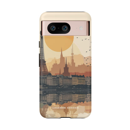 Eiffel Tower Silhouette with Birds and Sun Reflection Google Pixel 8 - Tough Phone Case