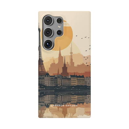 Eiffel Tower Silhouette with Birds and Sun Reflection Samsung S24 - Slim Phone Case