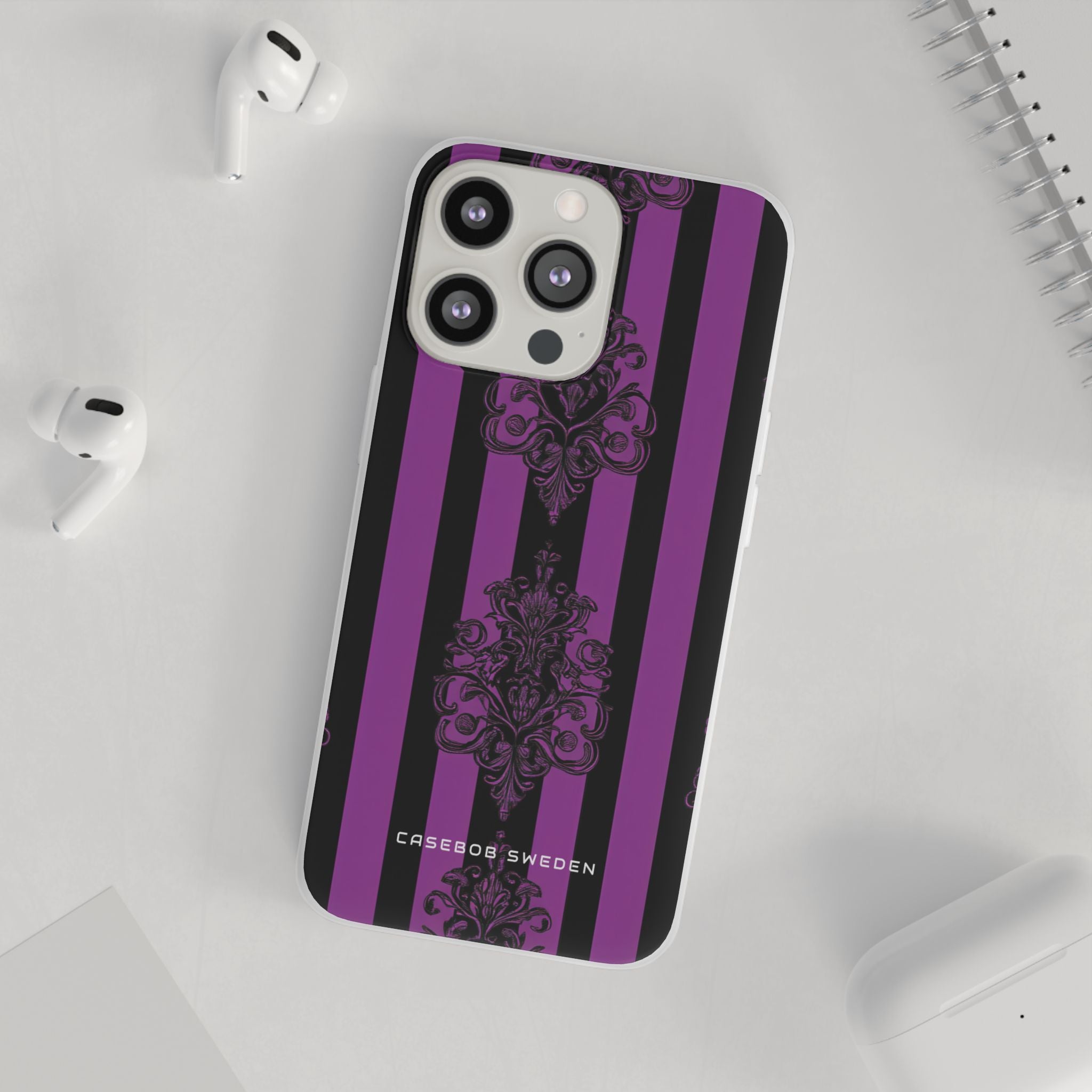 Gothic Elegance with Vertical Stripes and Ornamental Motifs iPhone 13 - Flexi Phone Case