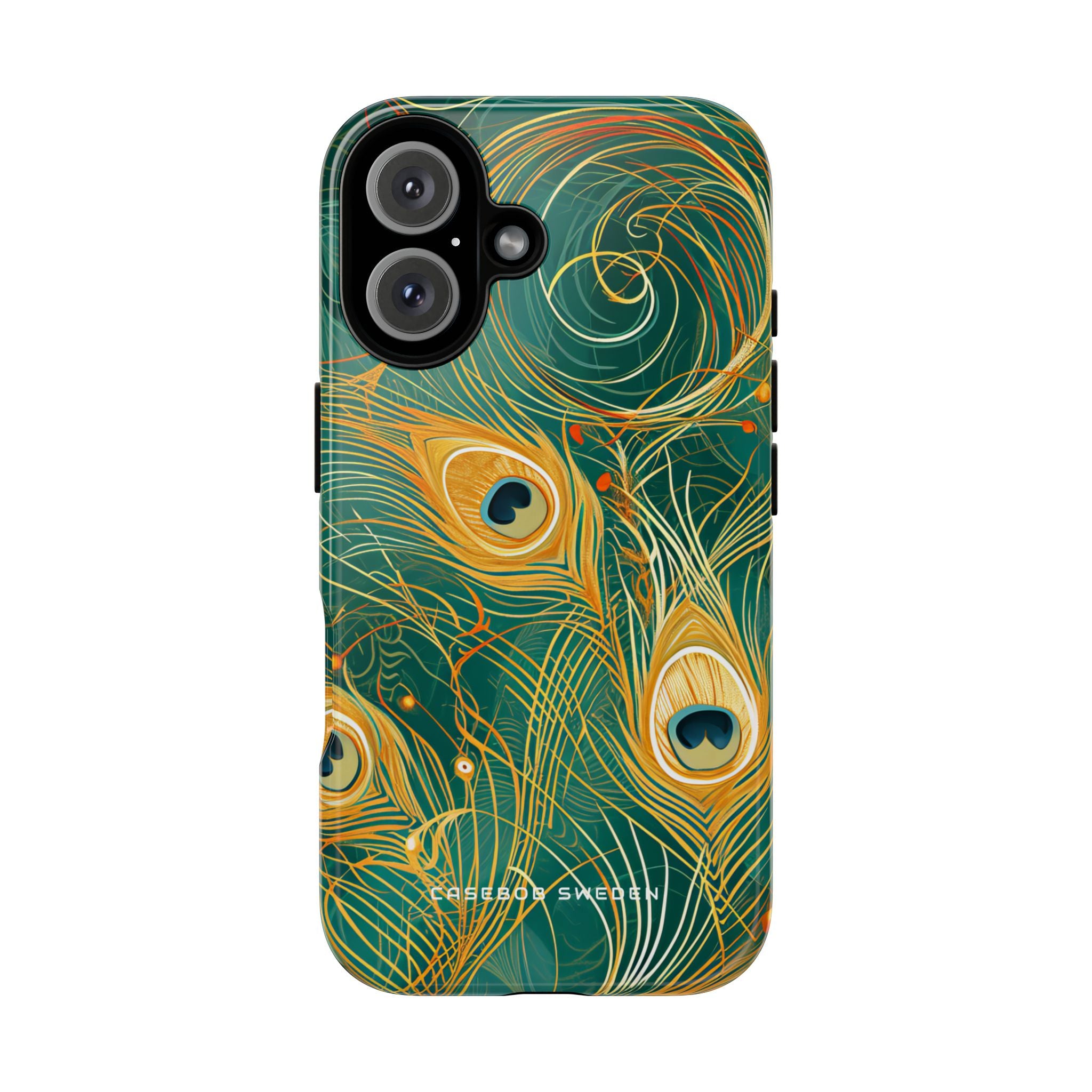 Peacock Elegance in Teal and Gold iPhone 16 - Tough Phone Case