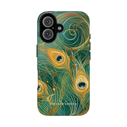 Peacock Elegance in Teal and Gold iPhone 16 - Tough Phone Case