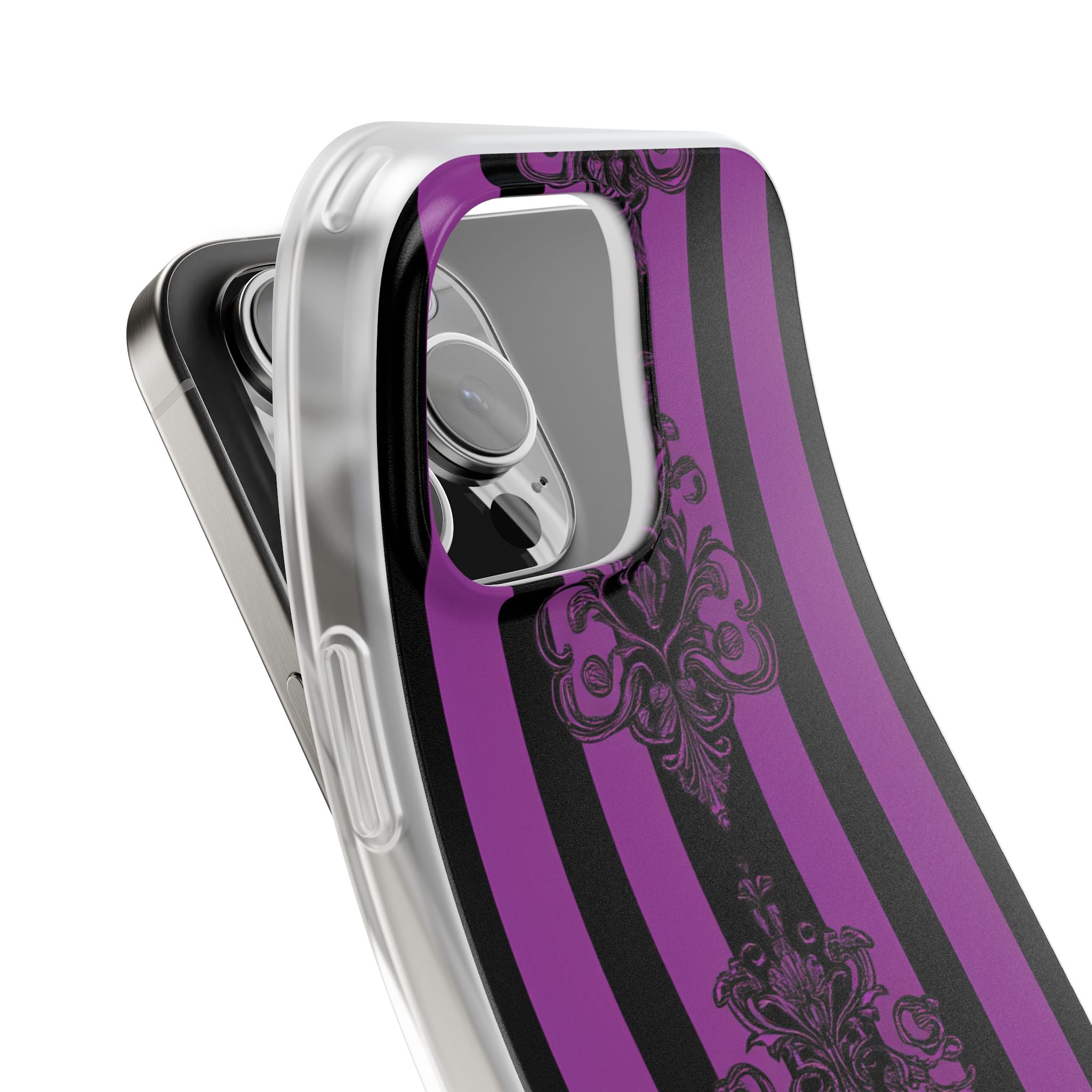 Gothic Elegance with Vertical Stripes and Ornamental Motifs iPhone 16 - Flexi Phone Case