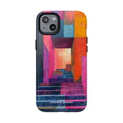 Pink Orange Geometry - Tough + MagSafe® iPhone 14 Phone Case