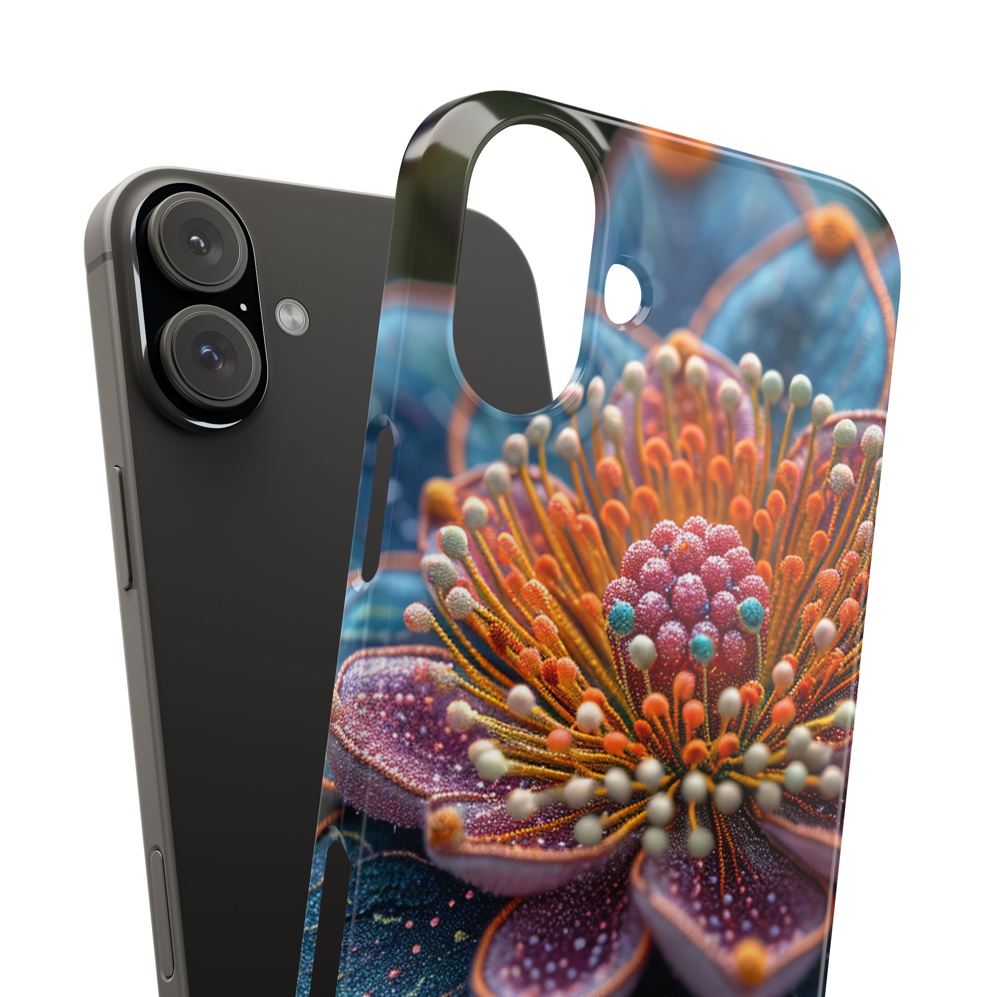 Blue-Orange Floral Swirl - Slim iPhone 16 Phone Case