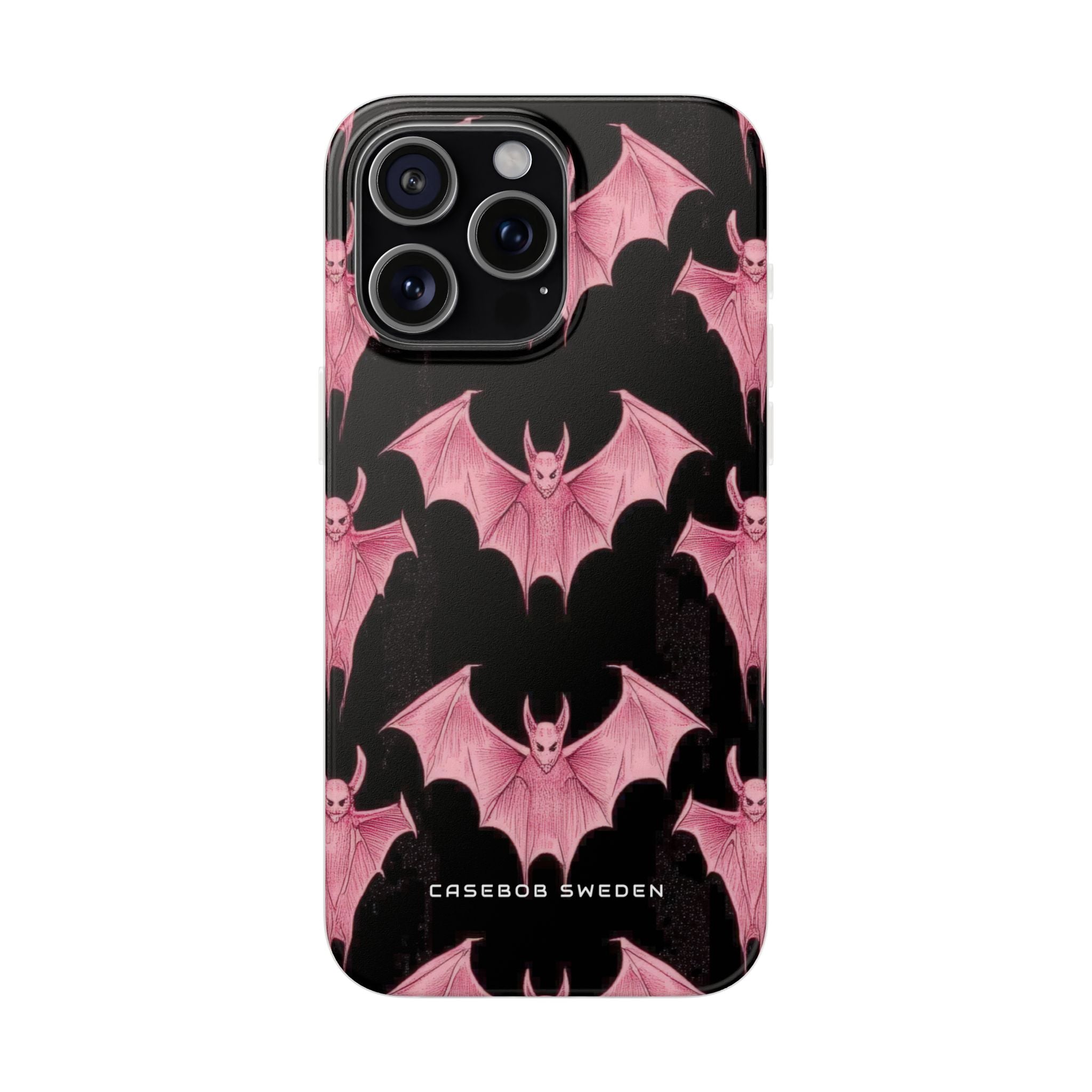 Gothic Pink Bats Aflame iPhone 15 - Flexi Phone Case