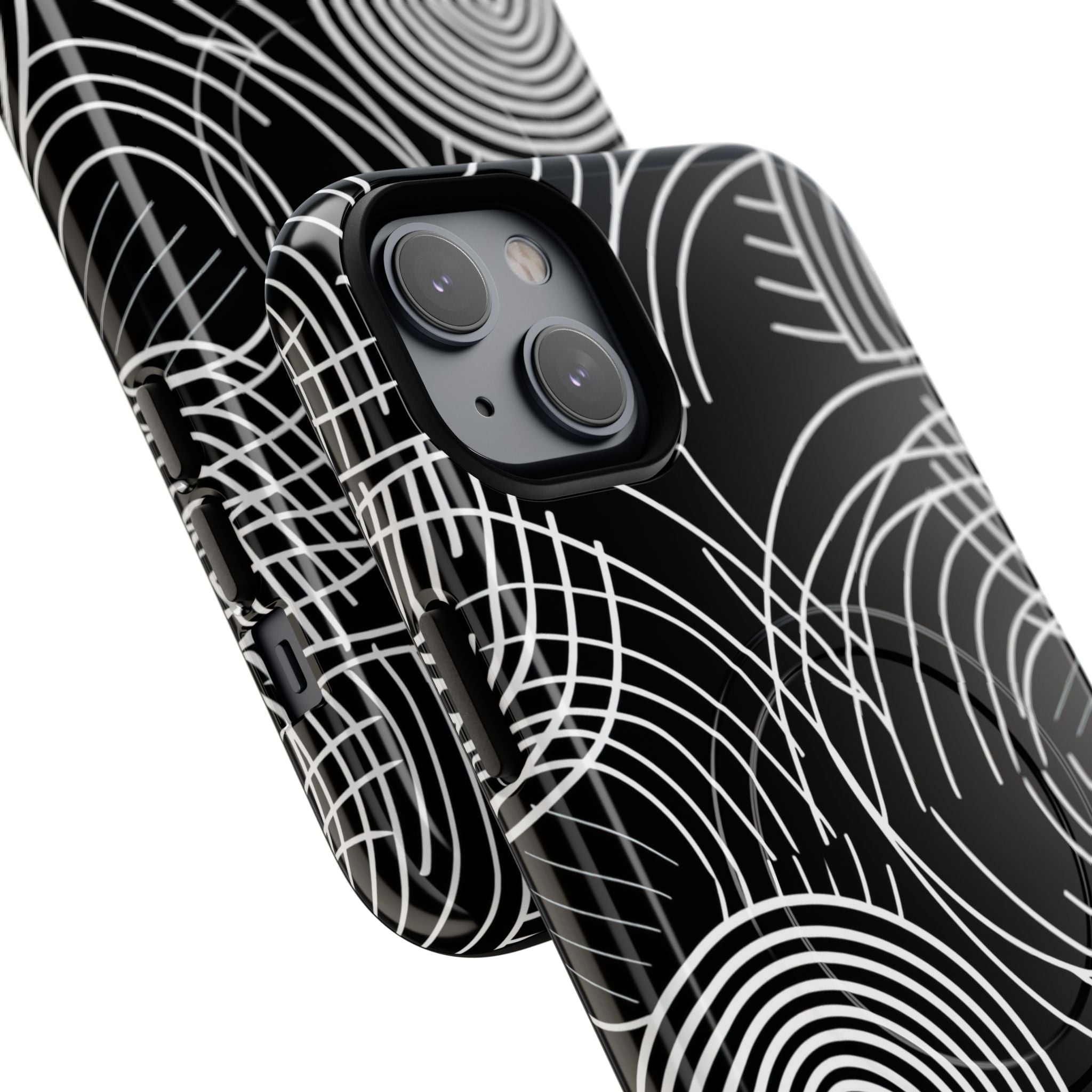 Monochrome Spiral Curves iPhone 14 - Tough+