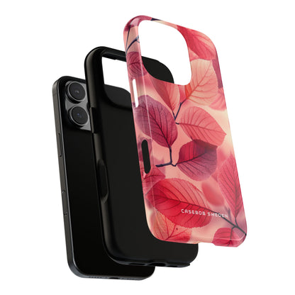 Elegant Pink Leaves iPhone 16 - Tough Phone Case