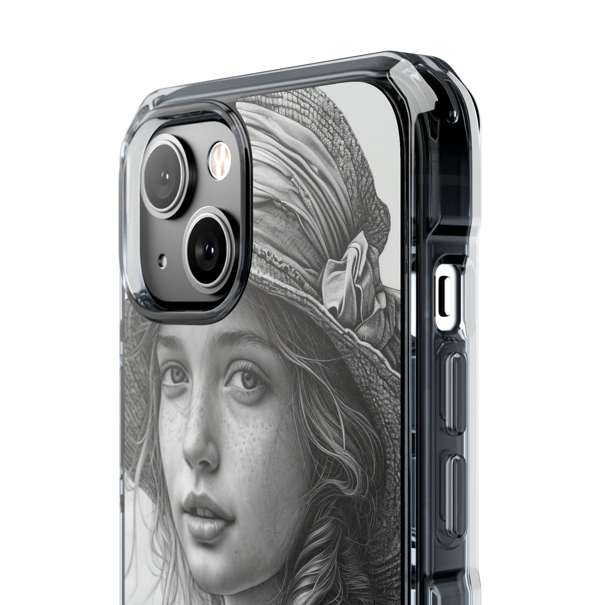 Serene Sketch Portrait - Phone Case for iPhone (Clear Impact - Magnetic)