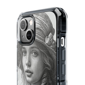 Serene Sketch Portrait - Phone Case for iPhone (Clear Impact - Magnetic)