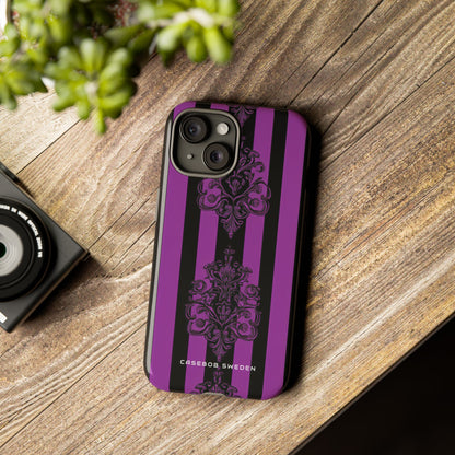 Gothic Elegance with Vertical Stripes and Ornamental Motifs iPhone 15 - Tough Phone Case