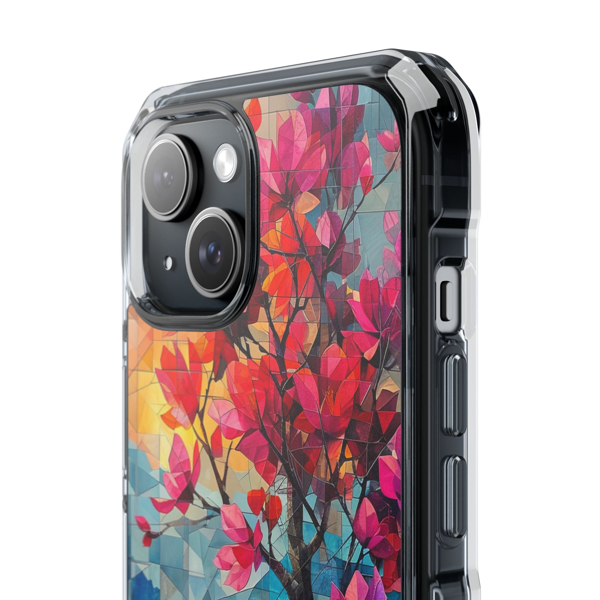 Vibrant Geometric Tree Landscape iPhone 15 - Clear Impact Phone Case