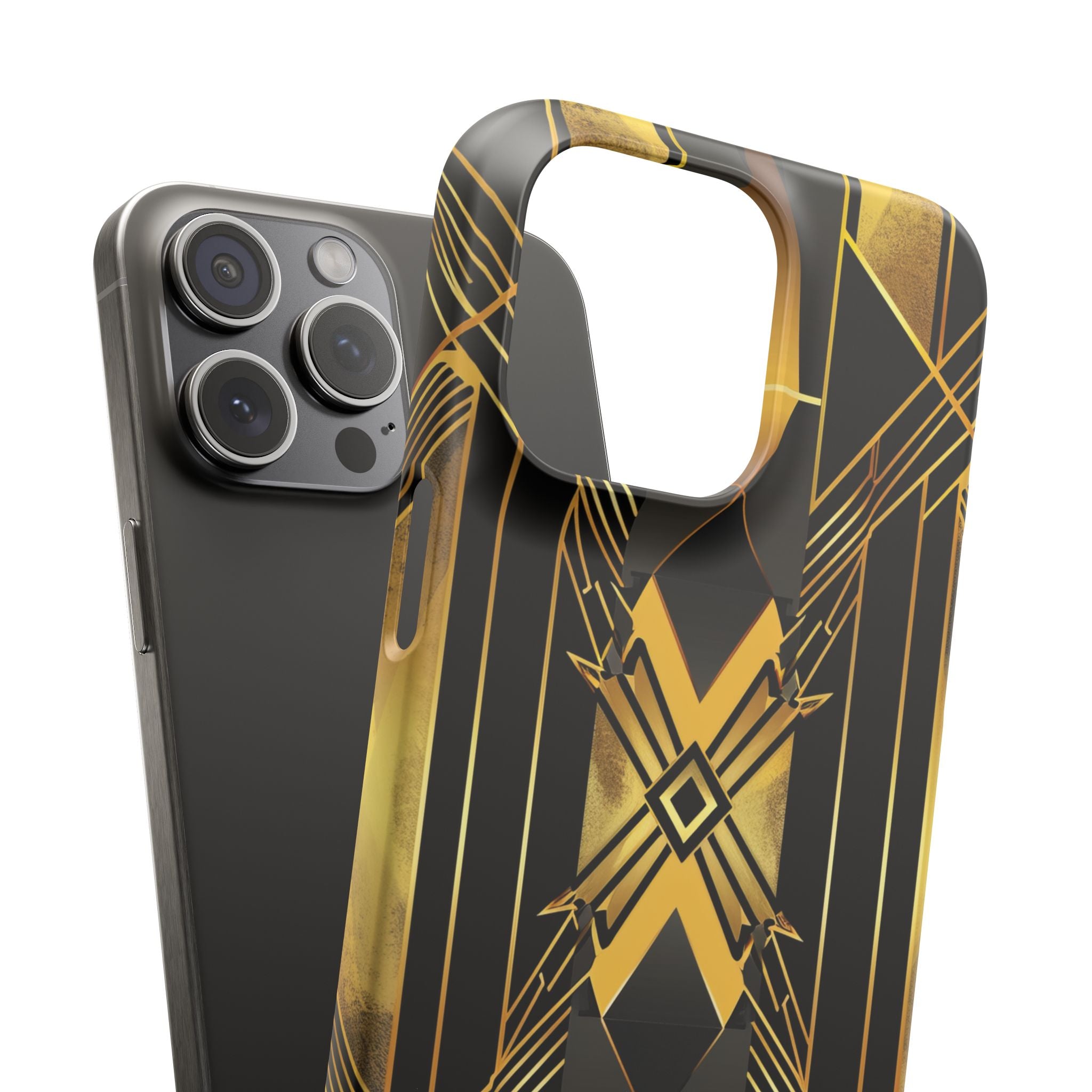 Golden Geometric Elegance iPhone 15 - Slim Phone Case