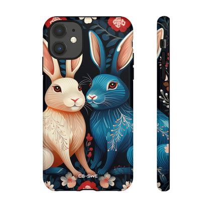 Rabbits Embrace Blossoms - iPhone Case