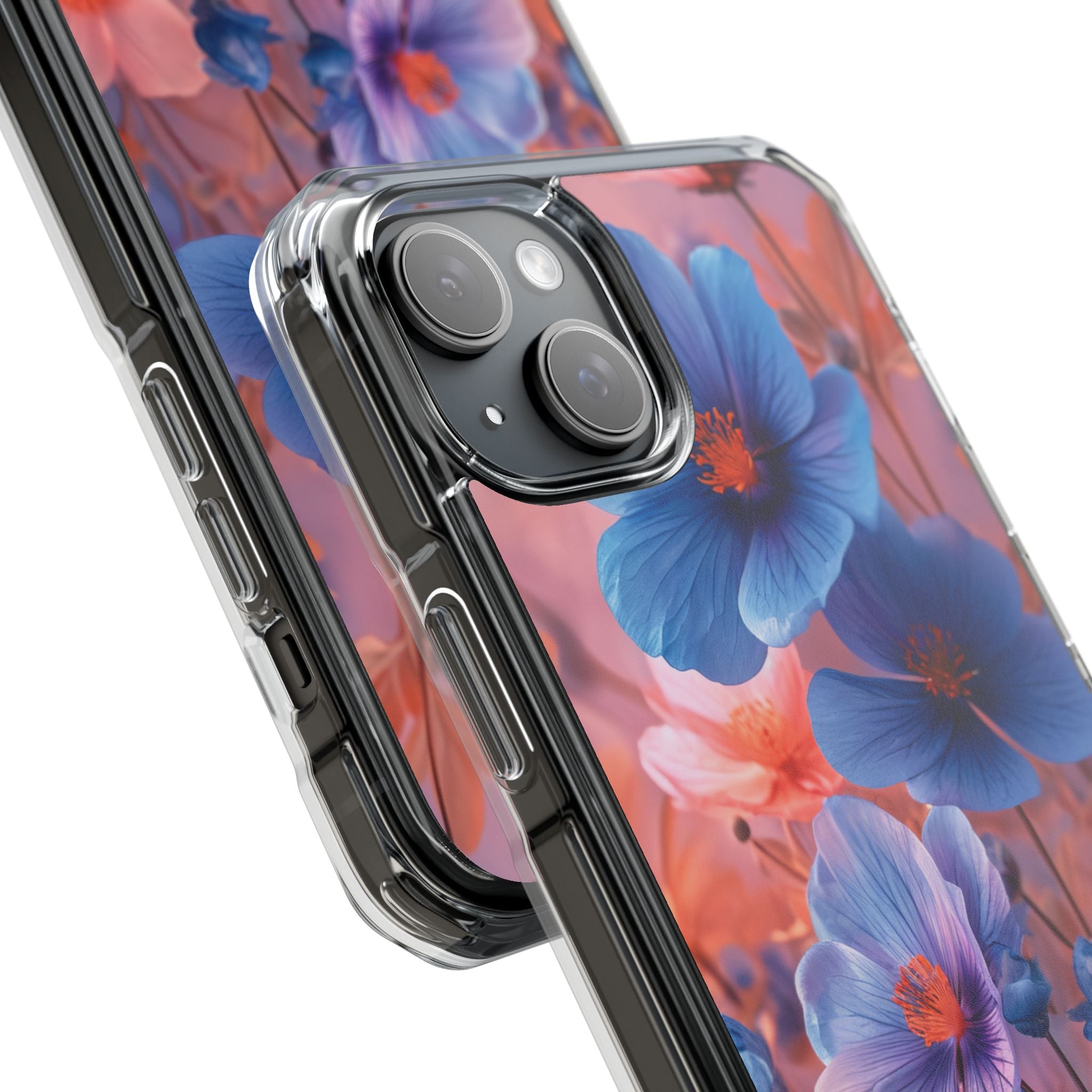 Blue Peach Blossoms - Clear Impact iPhone 15 Phone Case