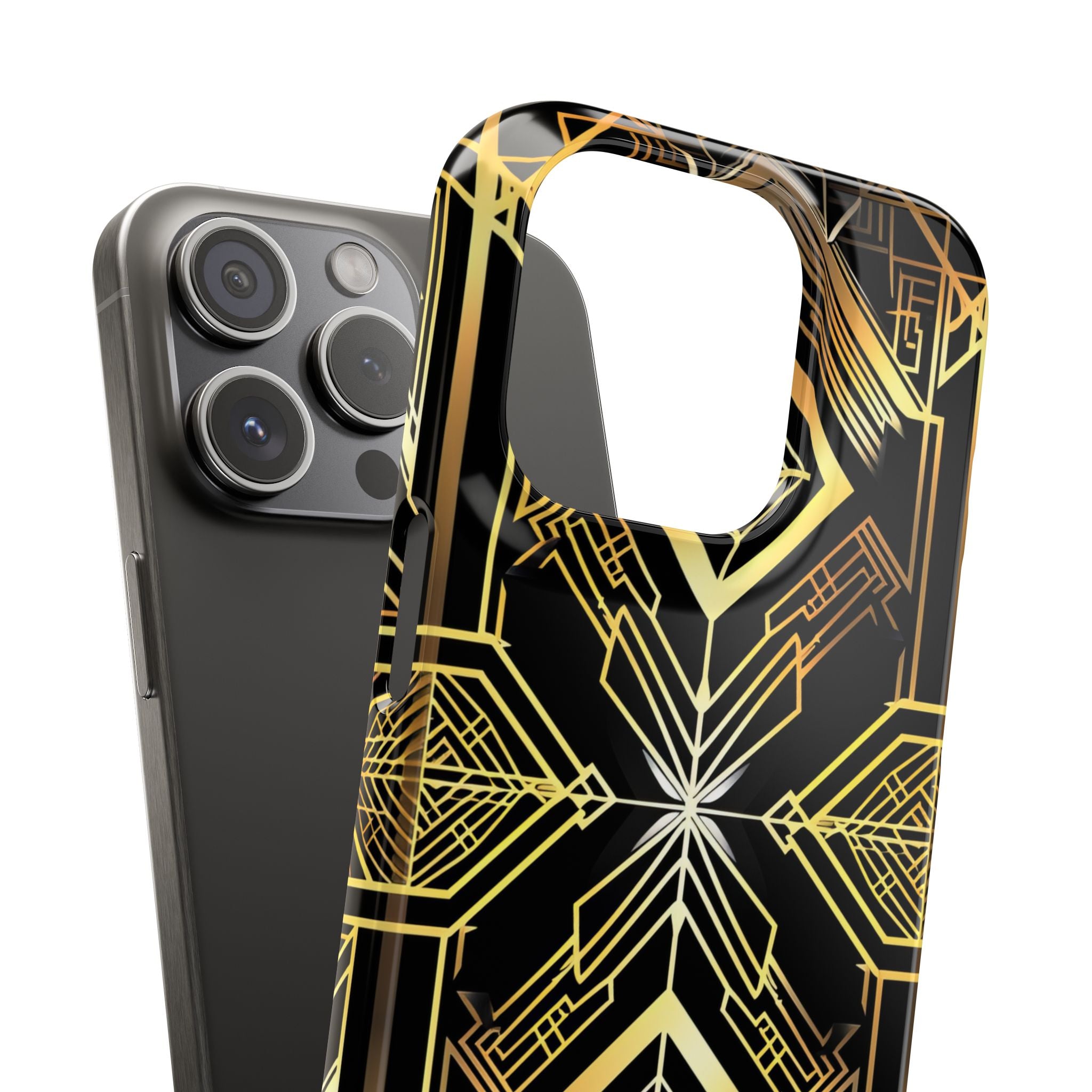 Golden Geometric Opulence iPhone 15 - Slim Phone Case