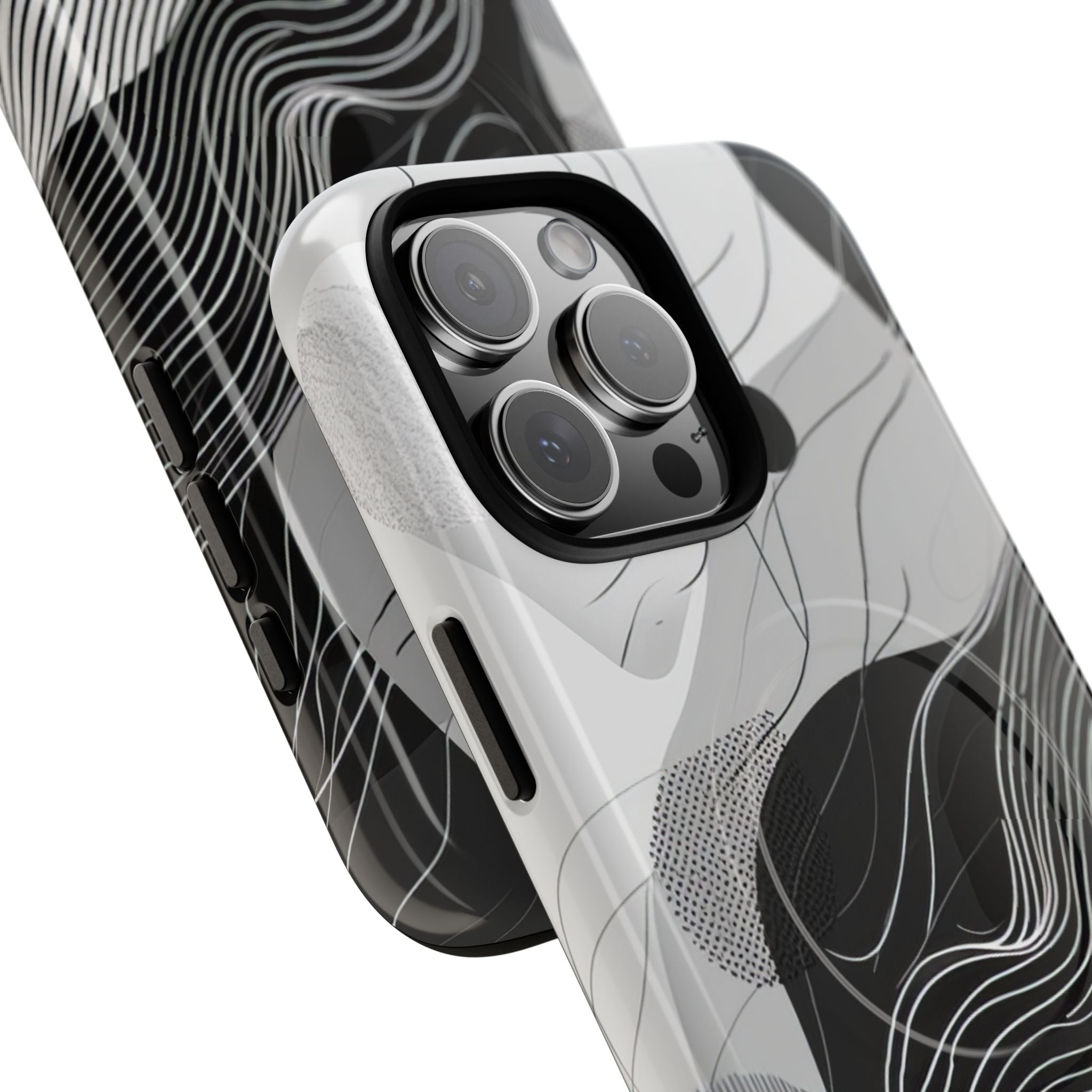 Fluid Rhythms: Monochrome Line Flow iPhone 16 | Tough+ Phone Case