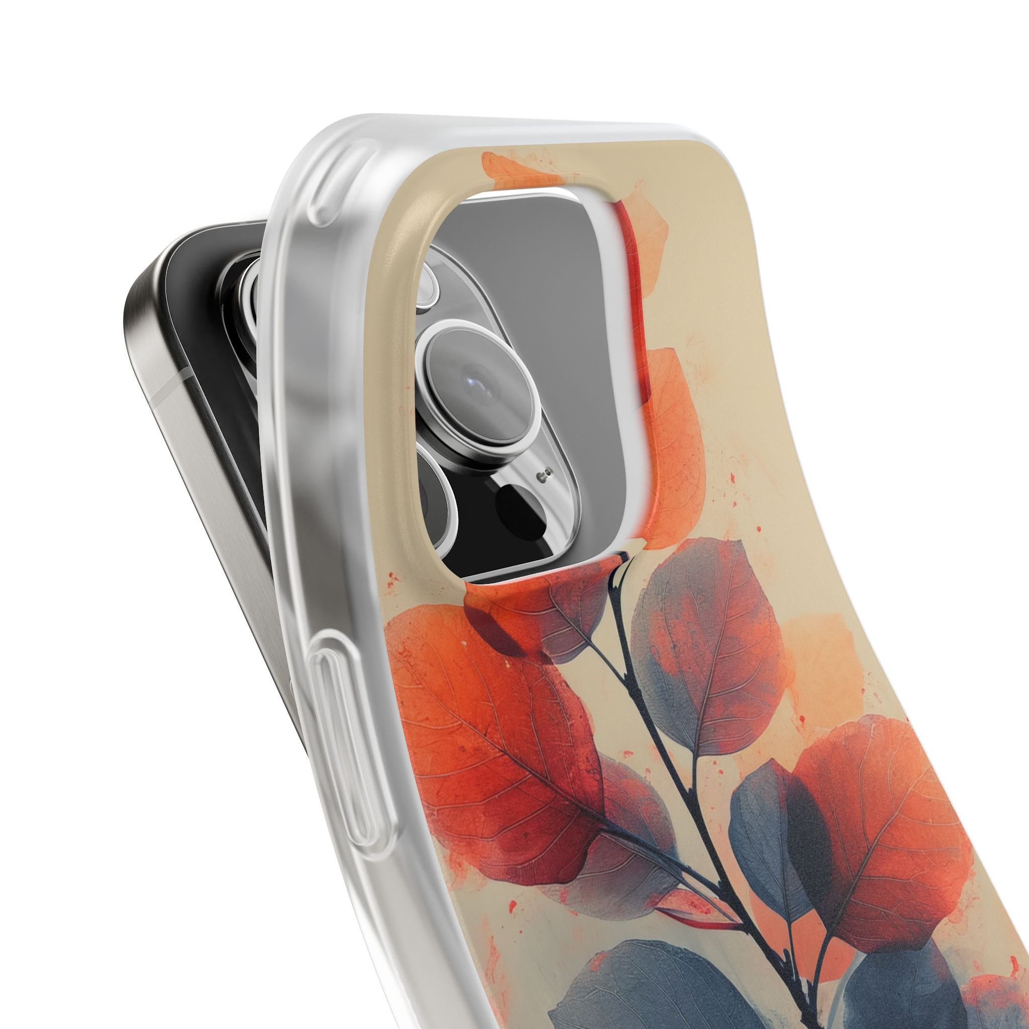 Orange Gray Leaves - Flexi iPhone 16 Phone Case