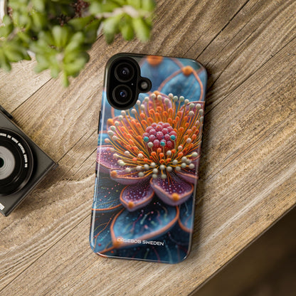 Blue-Orange Floral Swirl - Tough iPhone 16 Phone Case