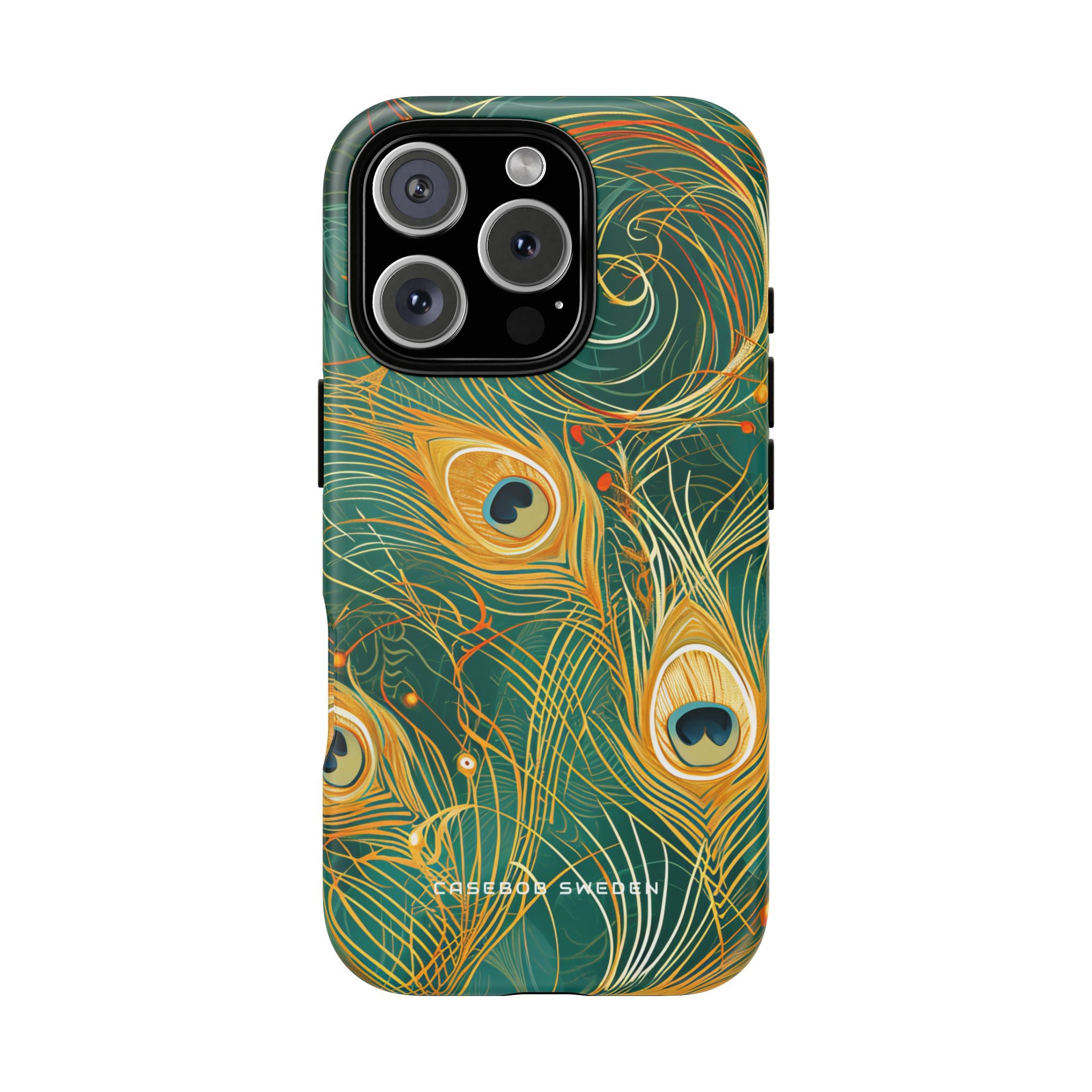 Peacock Elegance in Teal and Gold iPhone 16 - Tough Phone Case