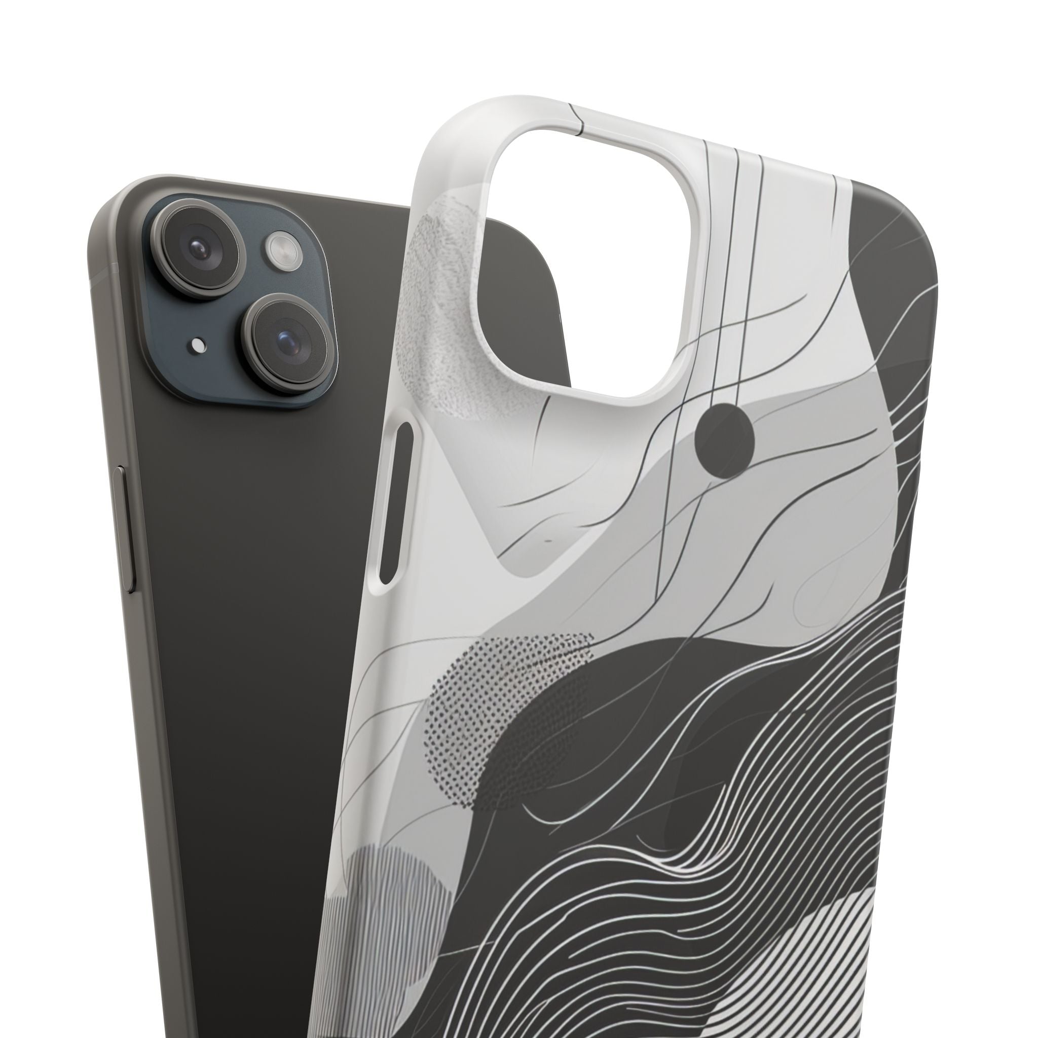 Fluid Rhythms: Monochrome Line Flow iPhone 15 - Slim Phone Case