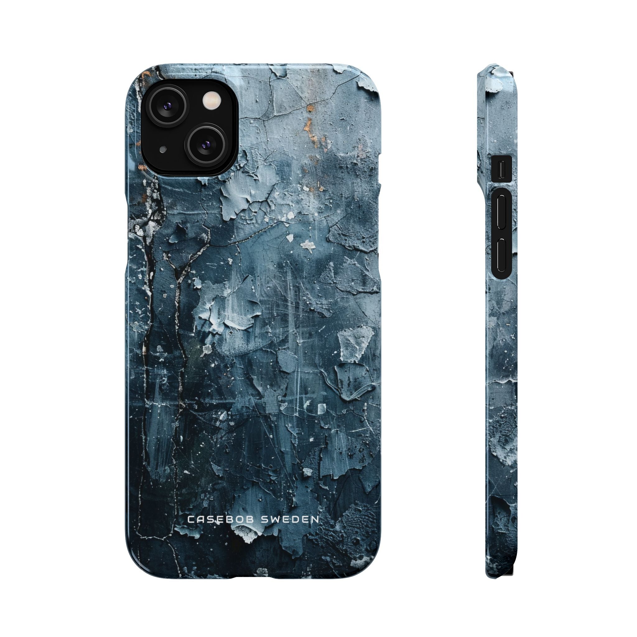 Weathered Blue Tapestry with Cracked Layers iPhone 14 - Slim Phone Case