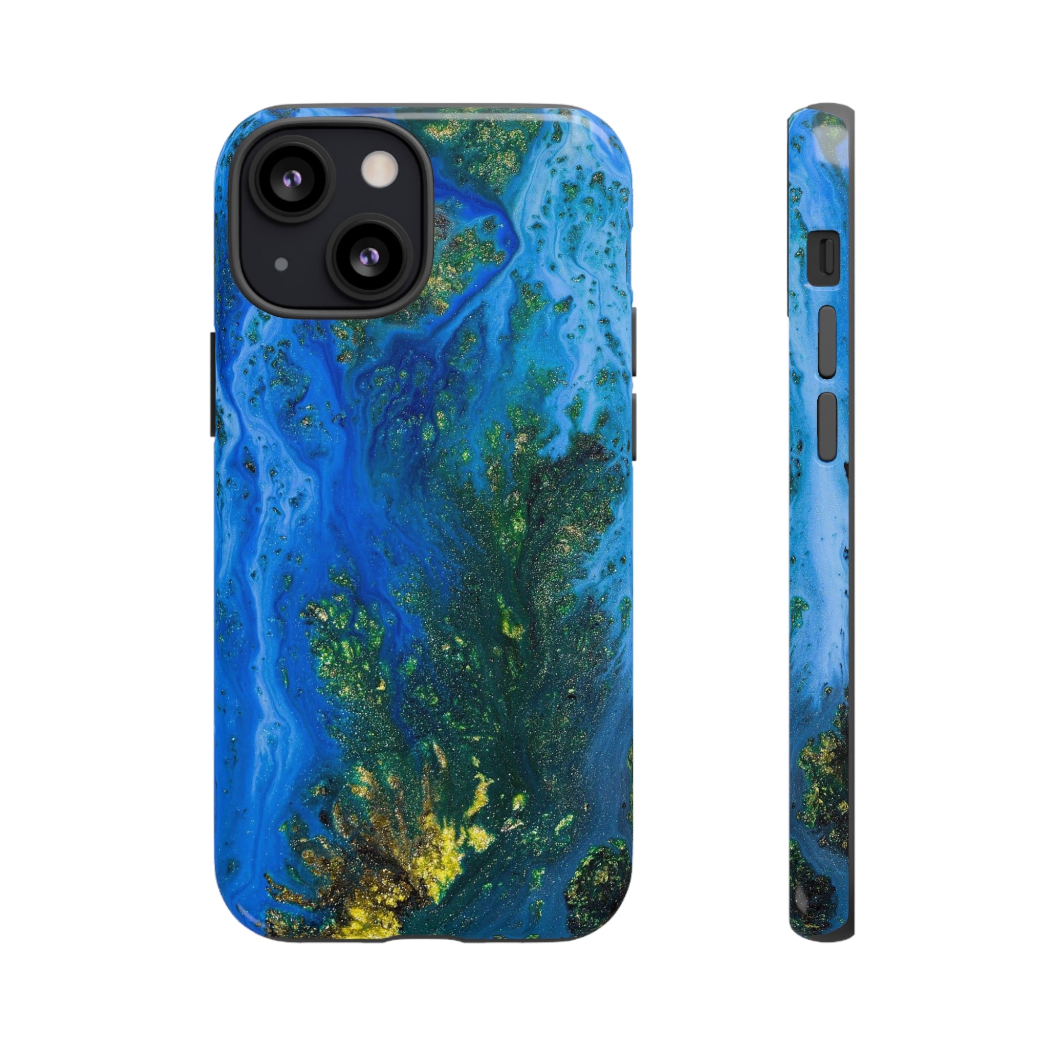 Blue Globe Ink Art iPhone Case (Protective) iPhone 13 Mini Glossy Phone Case