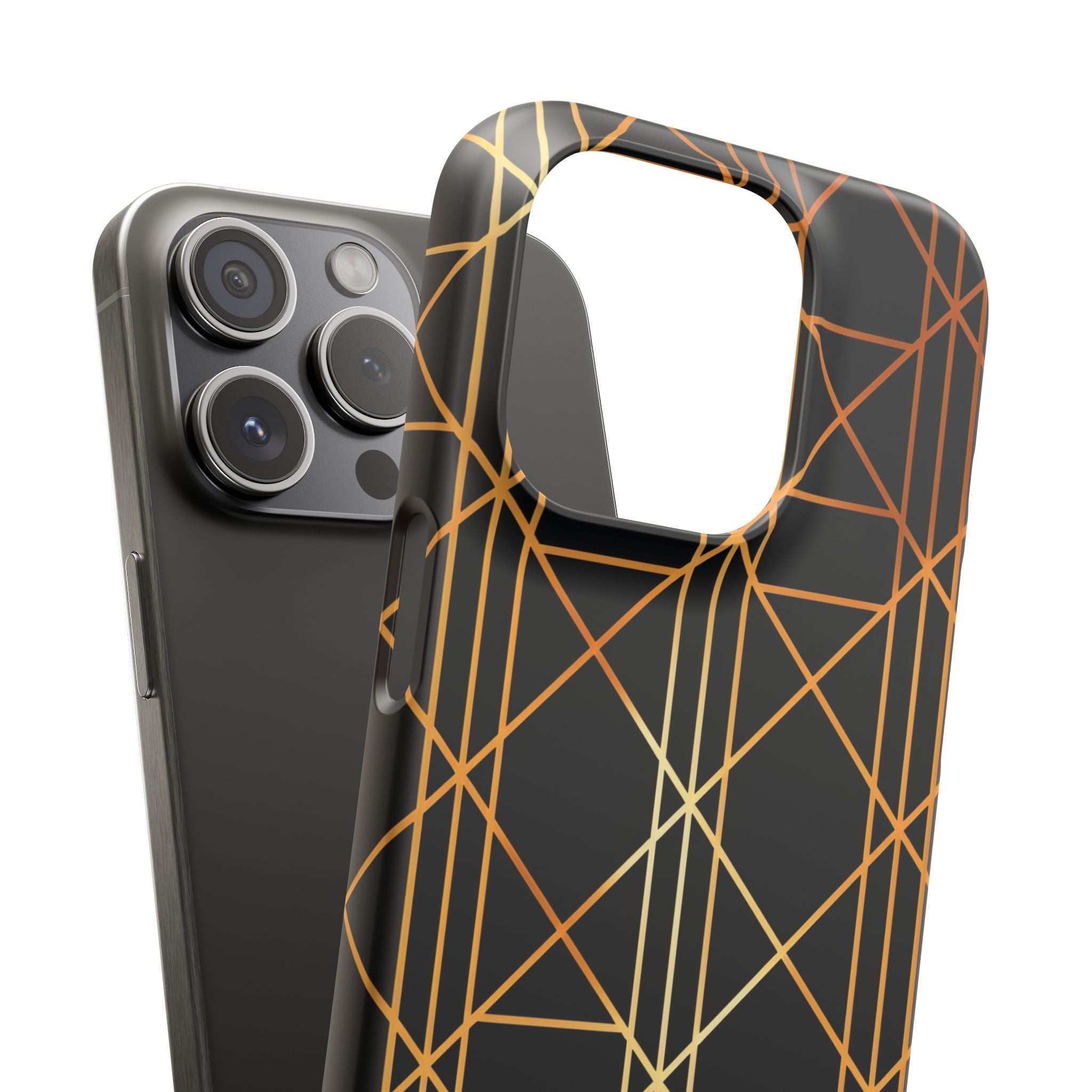 Golden Geometric Elegance iPhone 15 - Slim Phone Case