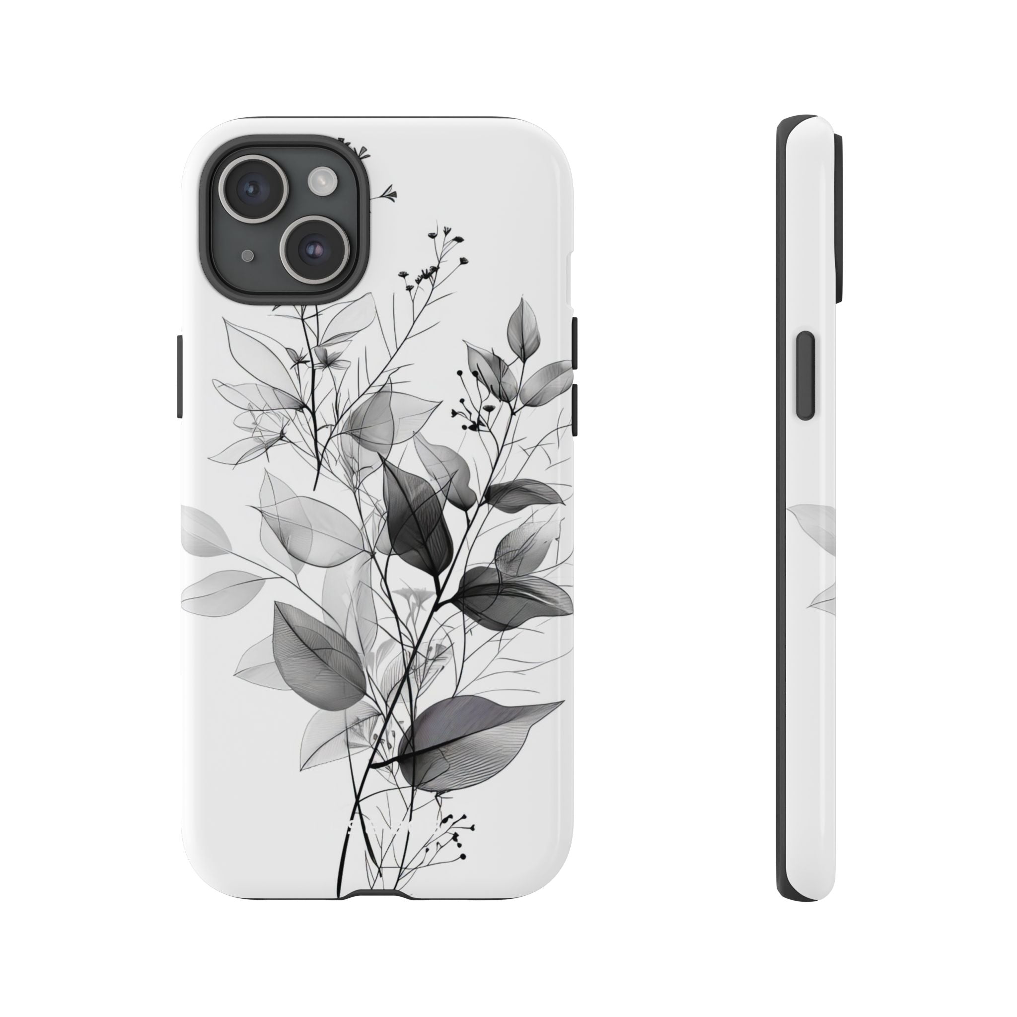 Veined Leaves Gray iPhone 15 Plus Case - Tough