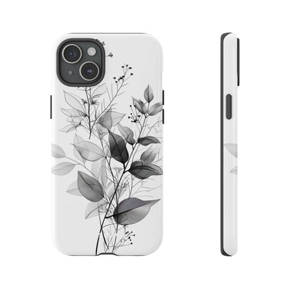Veined Leaves Gray iPhone 15 Plus Case - Tough